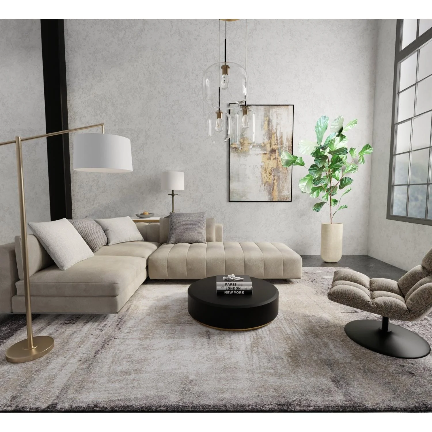 Feizy Skyview 39QAF Modern Abstract Rug in Gray/Ivory/Taupe - Image 2