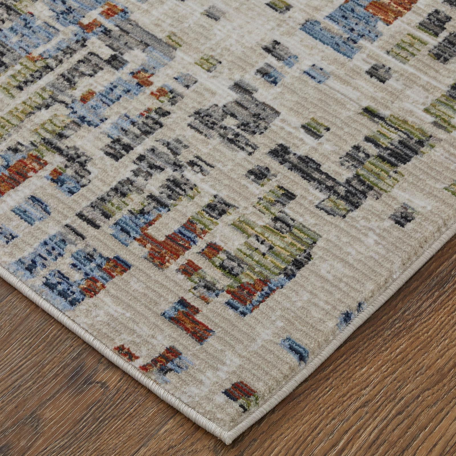 Feizy Sonora 39NVF Modern Abstract Rug in Ivory/Green/Blue - Image 3