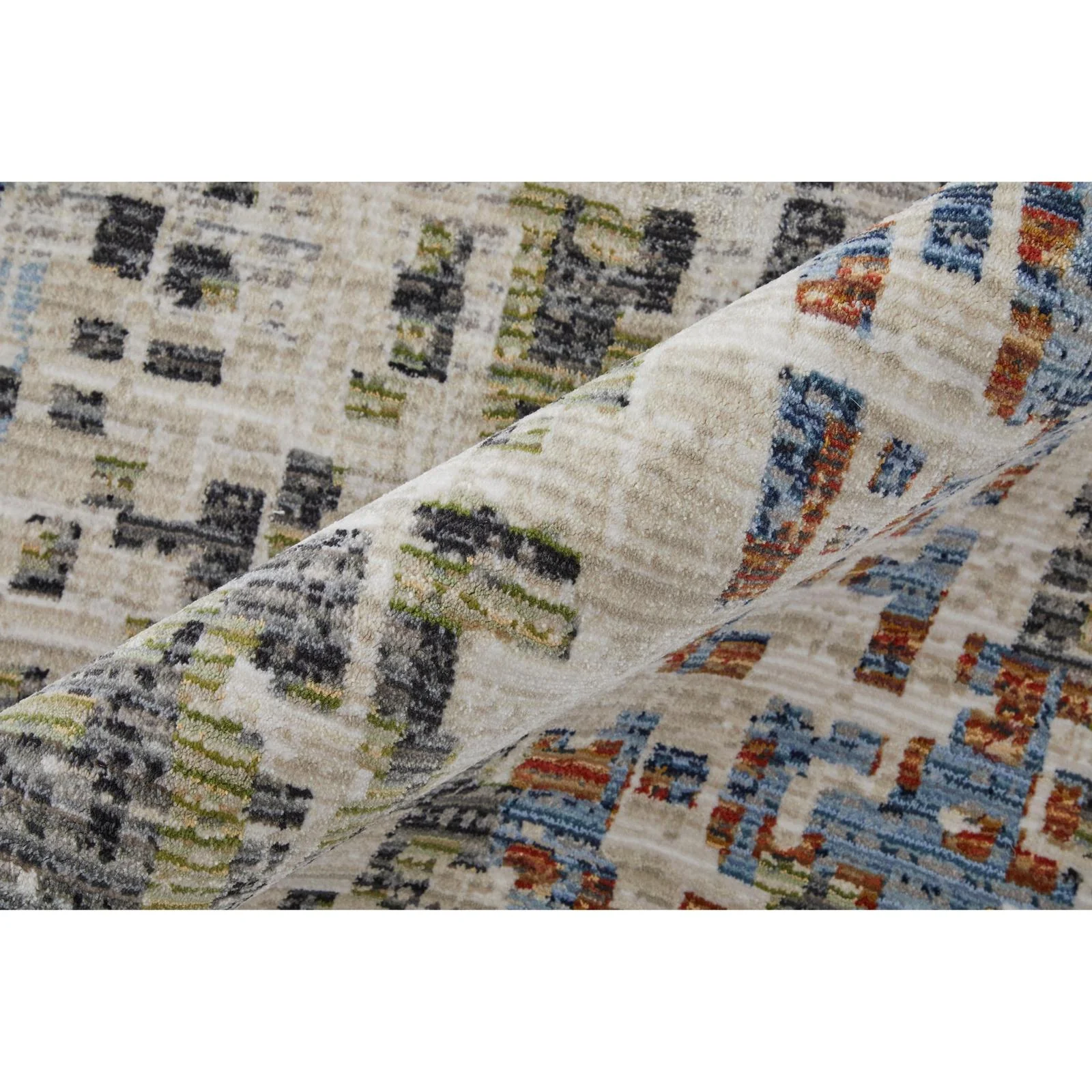 Feizy Sonora 39NVF Modern Abstract Rug in Ivory/Green/Blue - Image 5