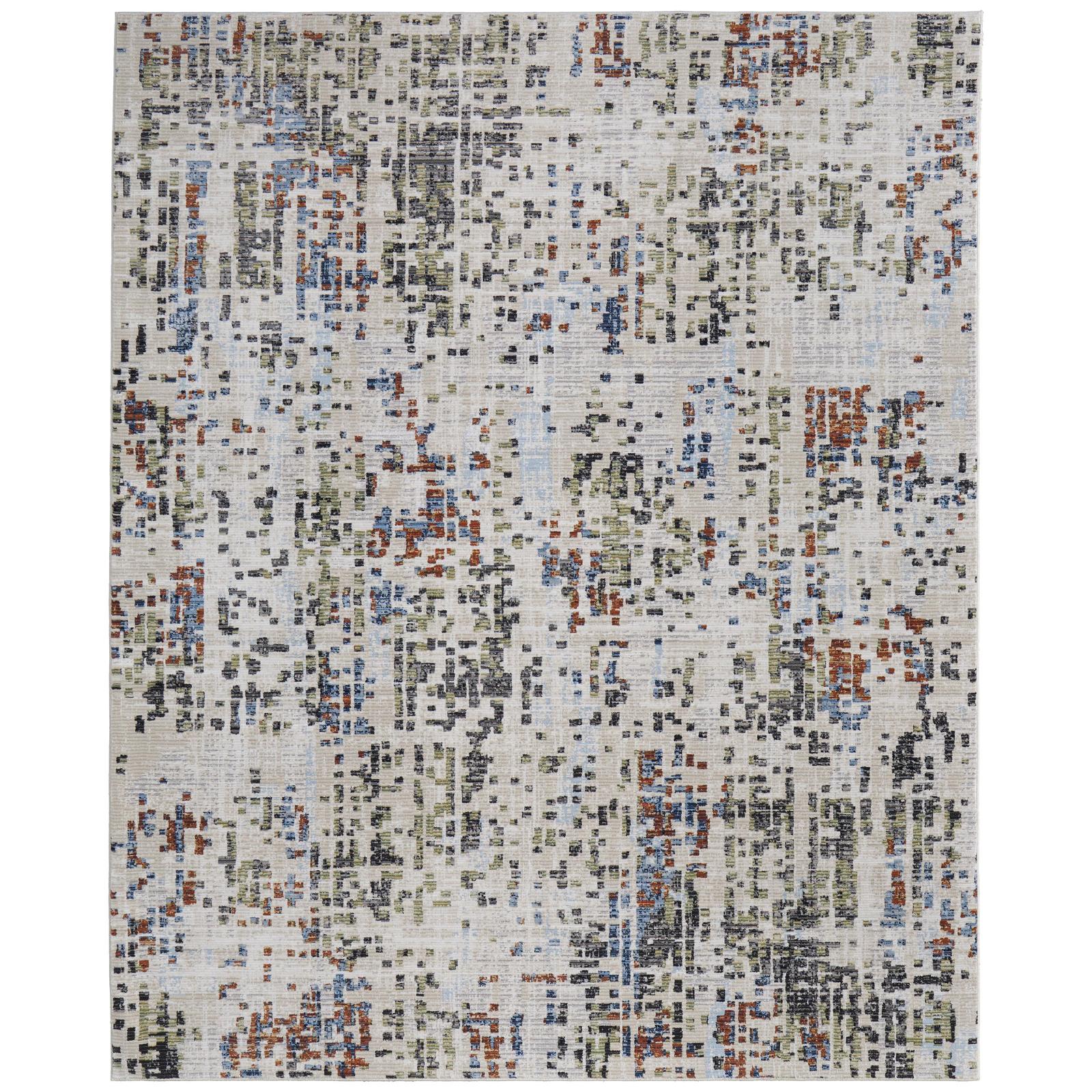 Feizy Sonora 39NVF Modern Abstract Rug in Ivory/Green/Blue - Image 9