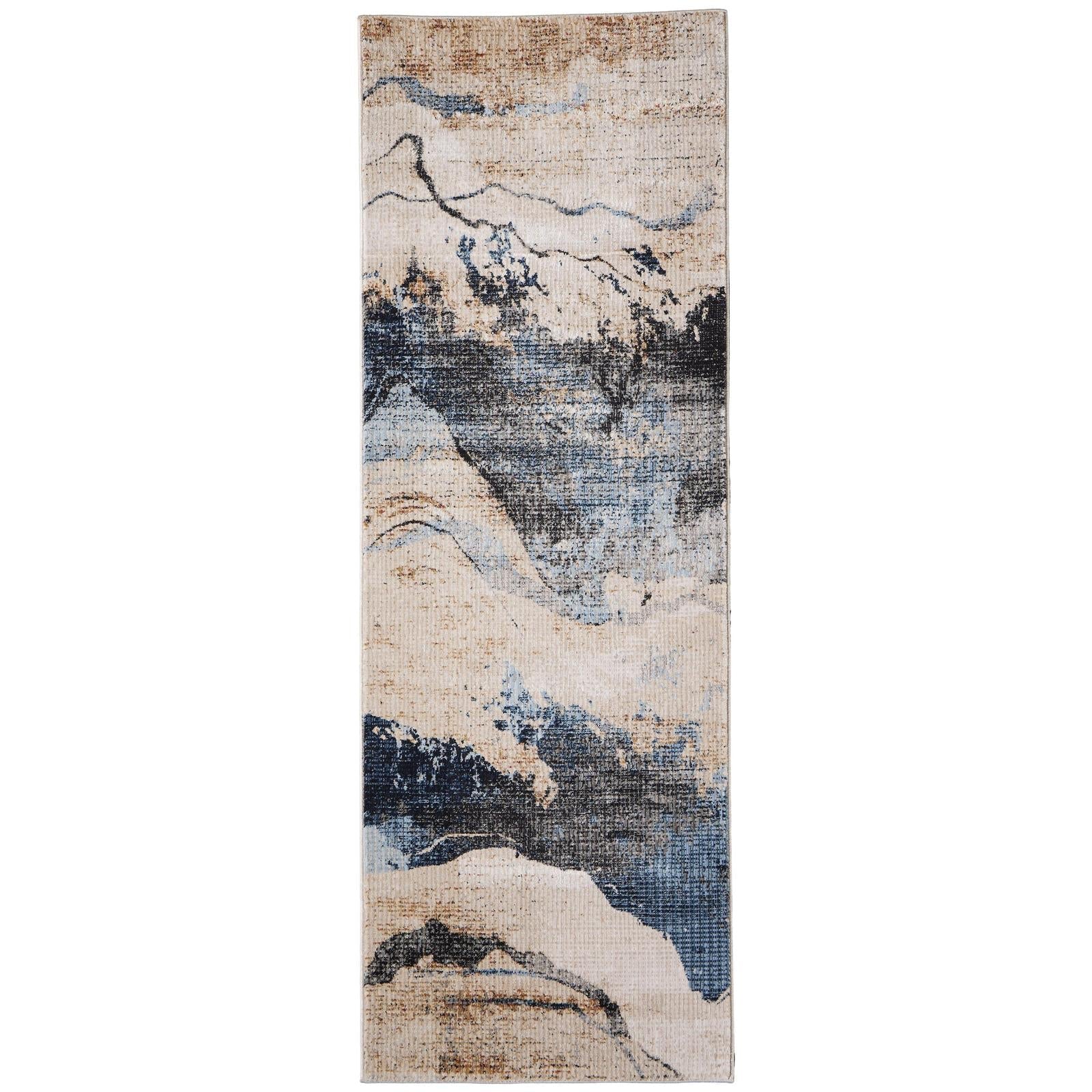 Feizy Sonora 39NWF Modern Abstract Rug in Tan/Blue/Gray - Image 10