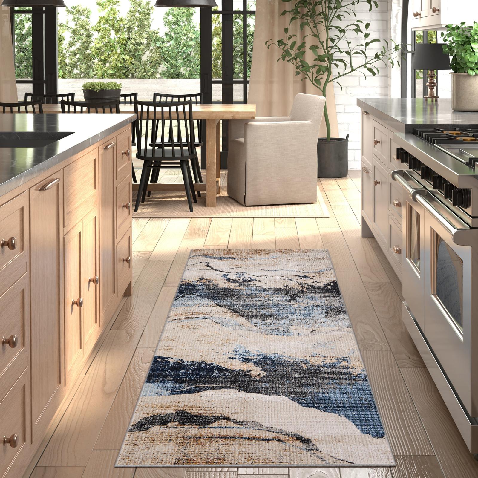 Feizy Sonora 39NWF Modern Abstract Rug in Tan/Blue/Gray - Image 11