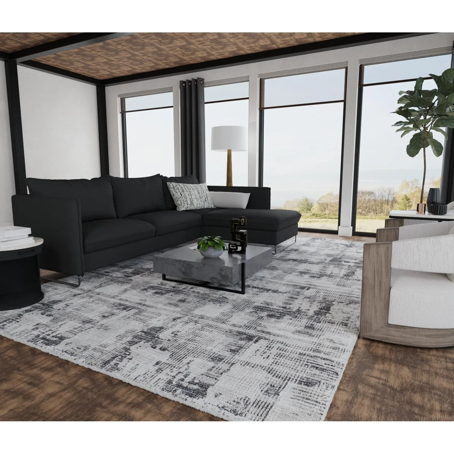 Feizy Sonora 39NYF Modern Abstract Rug in Gray/Ivory - Image 10