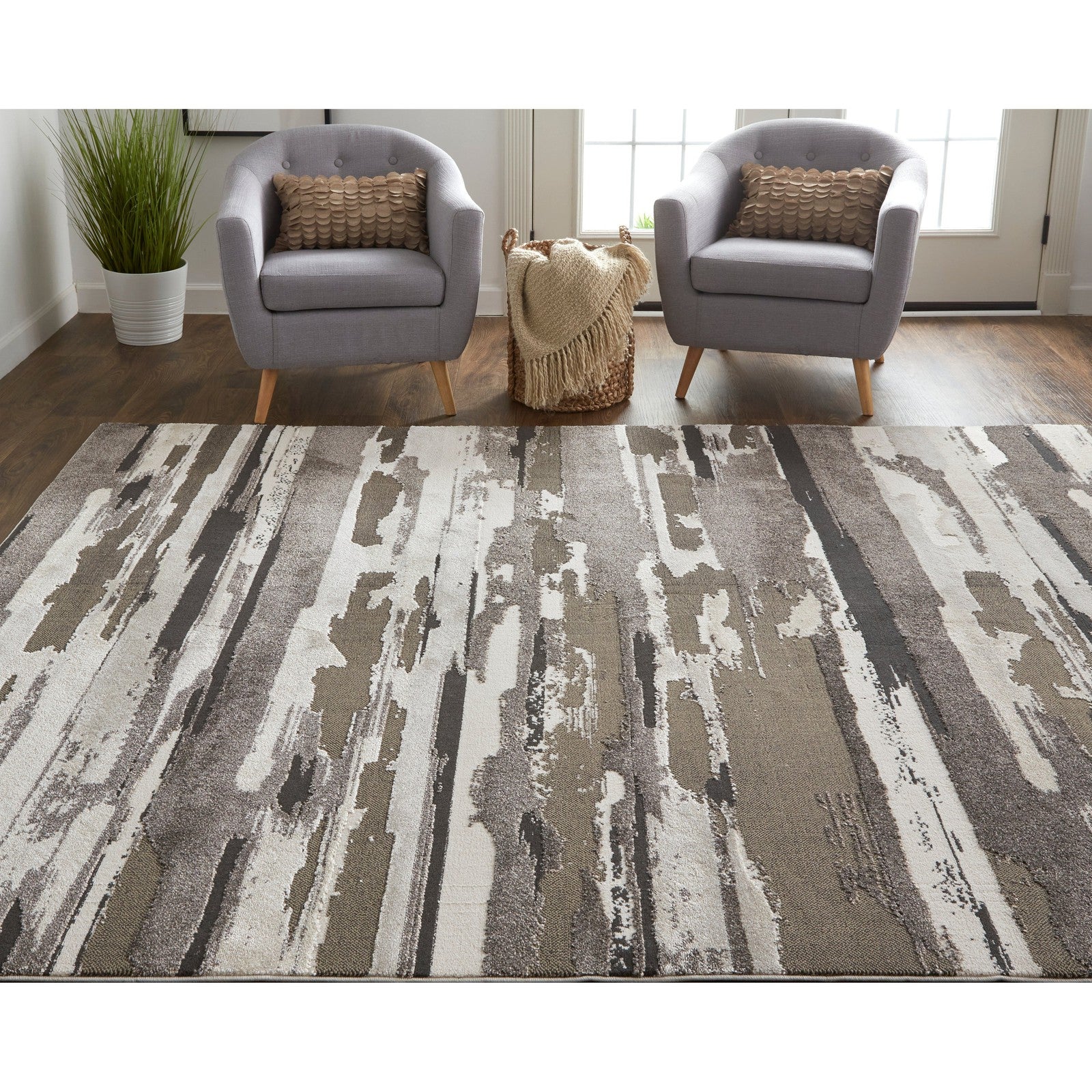Feizy Vancouver 39FEF Modern Abstract in Brown/Ivory - Image 3