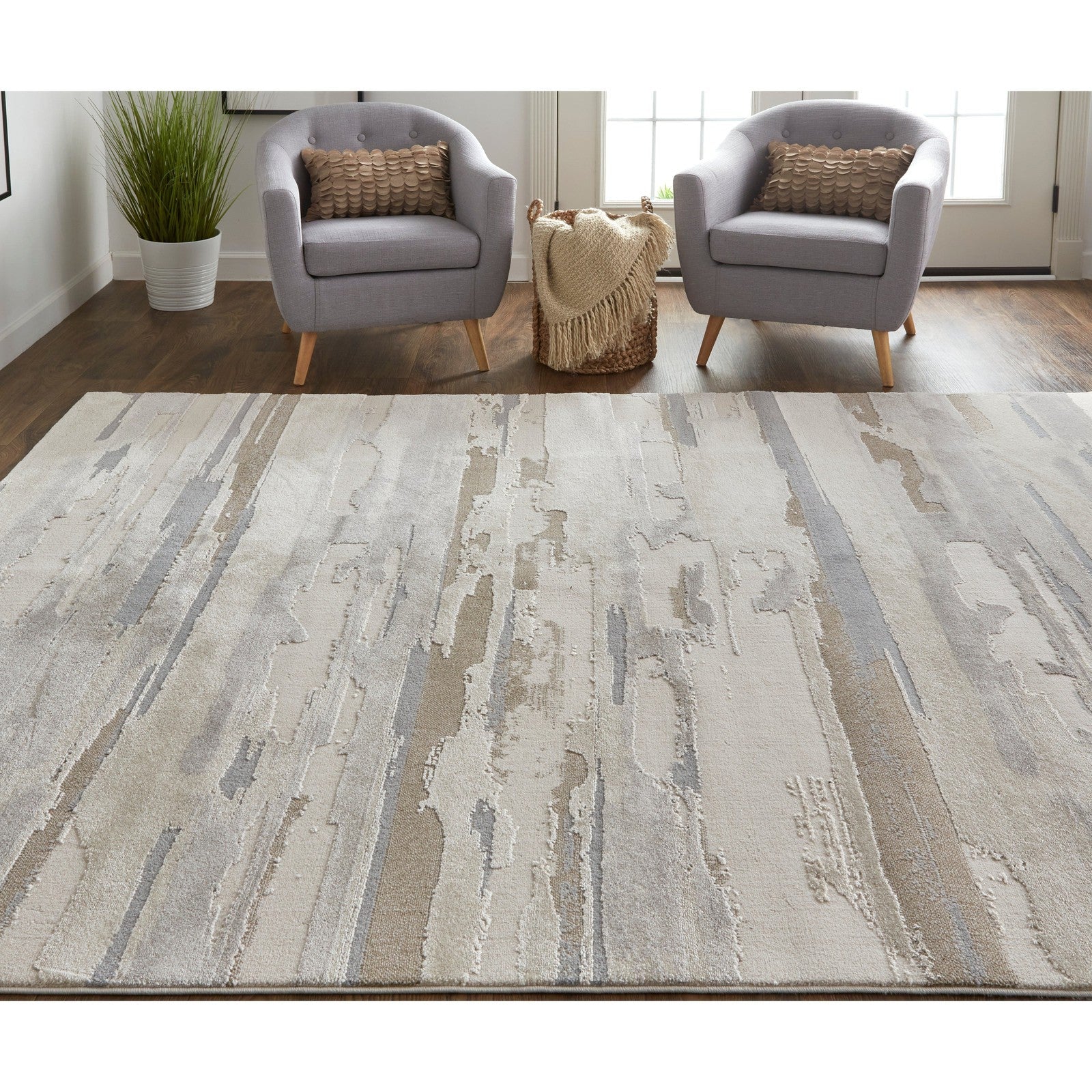 Feizy Vancouver 39FEF Modern Abstract in Ivory/Tan/Brown - Image 3