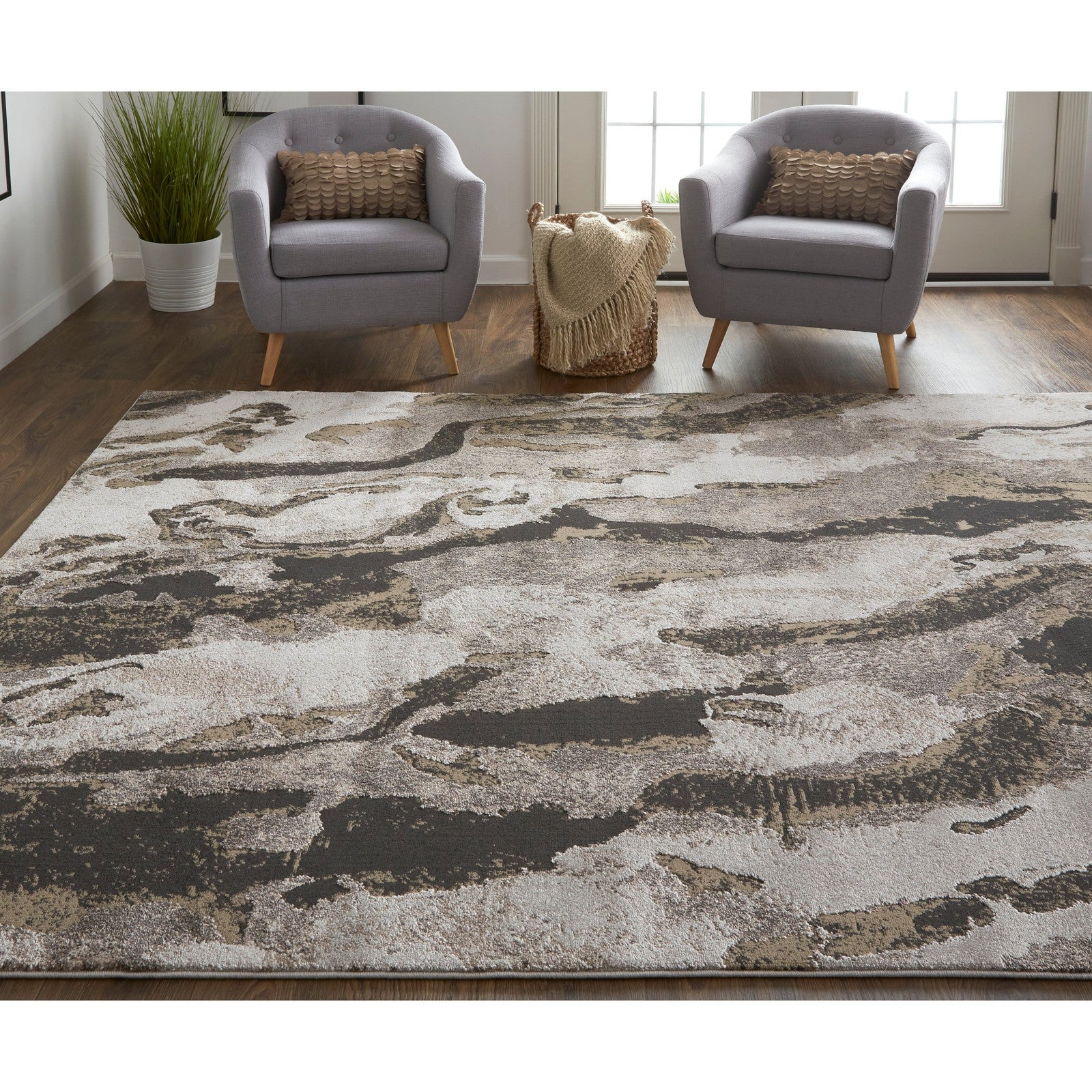 Feizy Vancouver 39FGF Modern Abstract in Ivory/Brown/Taupe - Image 3