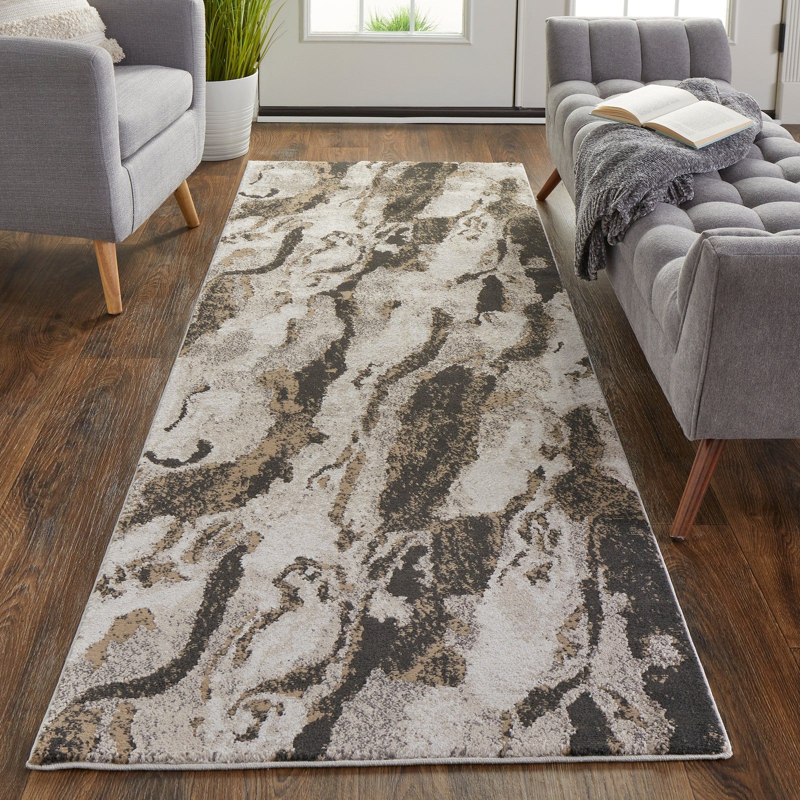 Feizy Vancouver 39FGF Modern Abstract in Ivory/Brown/Taupe - Image 9
