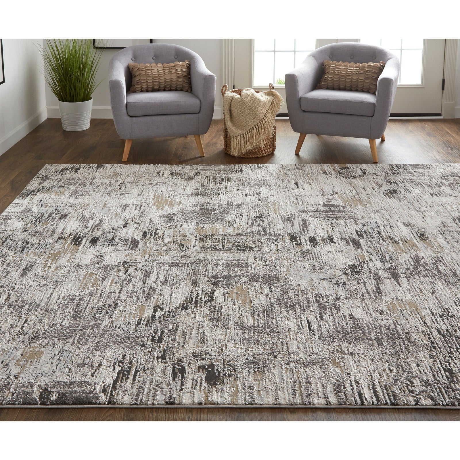 Feizy Vancouver 39FHF Modern Abstract in Ivory/Gray/Brown - Image 3