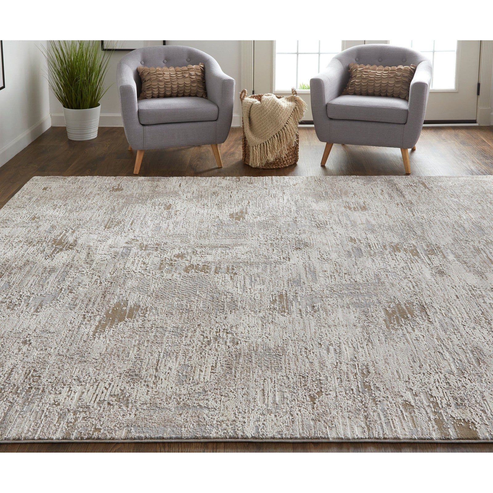 Feizy Vancouver 39FHF Modern Abstract in Ivory/Gray/Tan - Image 3