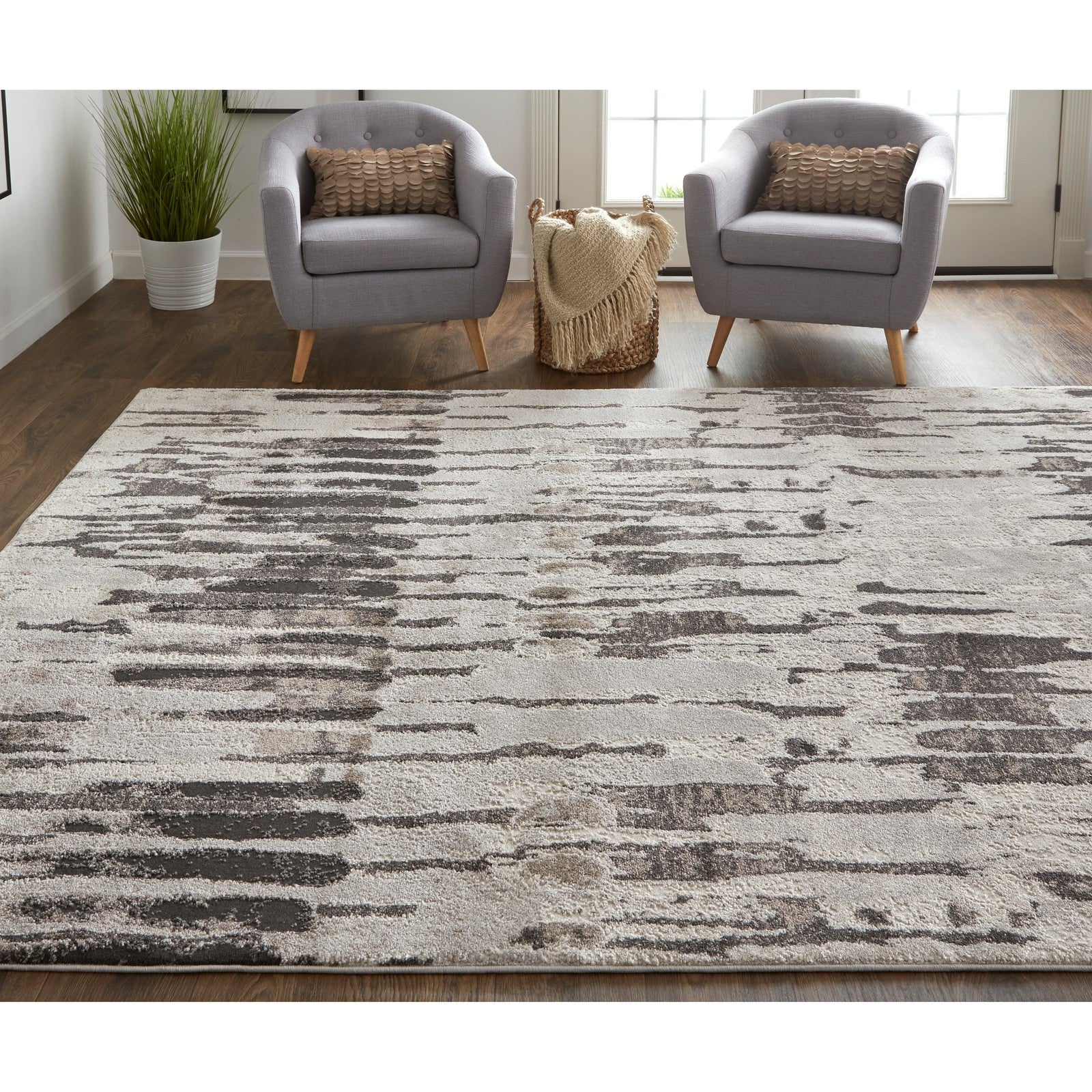 Feizy Vancouver 39FIF Modern Abstract in Ivory/Brown/Gray - Image 3