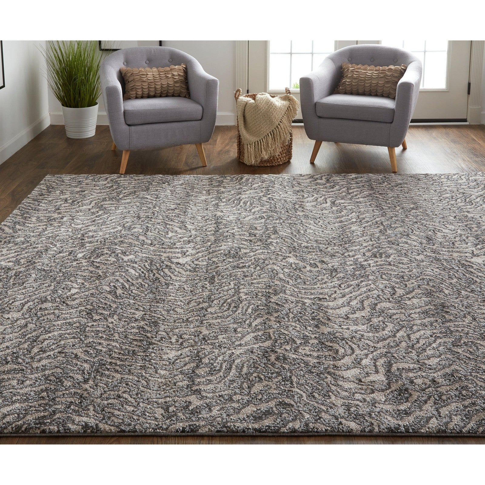 Feizy Vancouver 39FJF Modern Abstract in Gray/Taupe/Ivory - Image 3