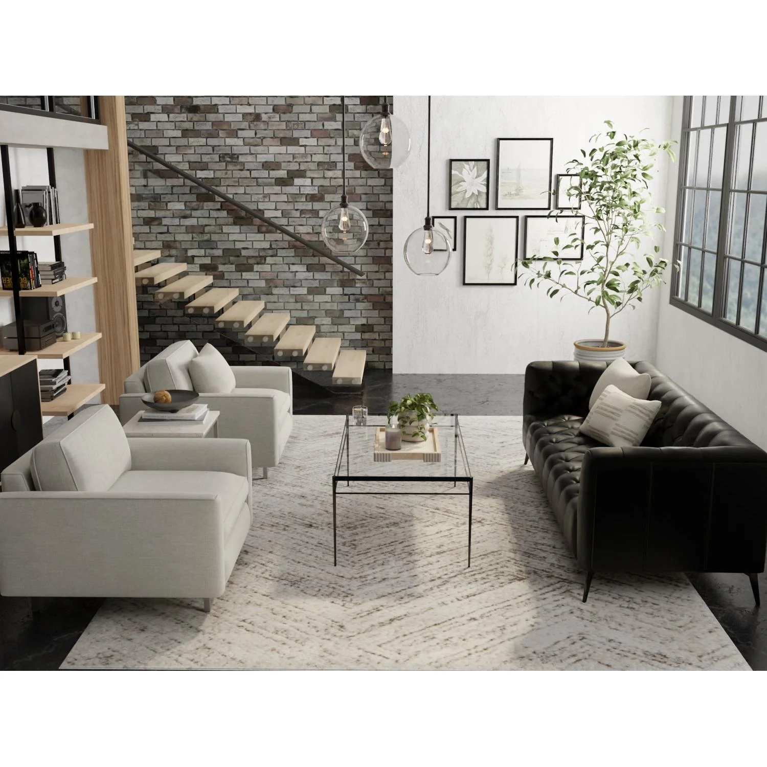 Feizy Vancouver 39NPF Modern Geometric Rug in Ivory/Tan/Brown - Image 3