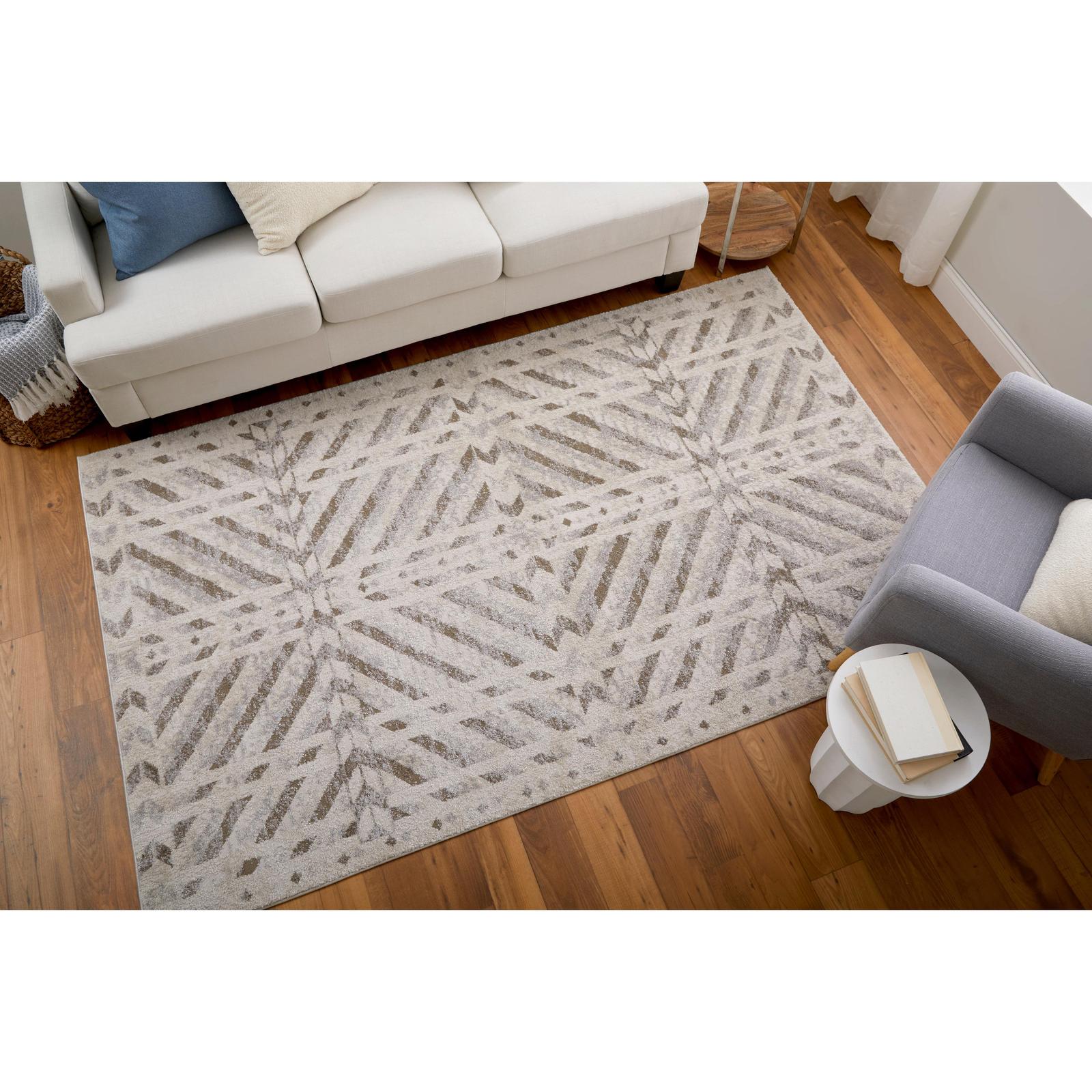 Feizy Vancouver 39NQF Modern Geometric Rug in Ivory/Tan/Brown - Image 2