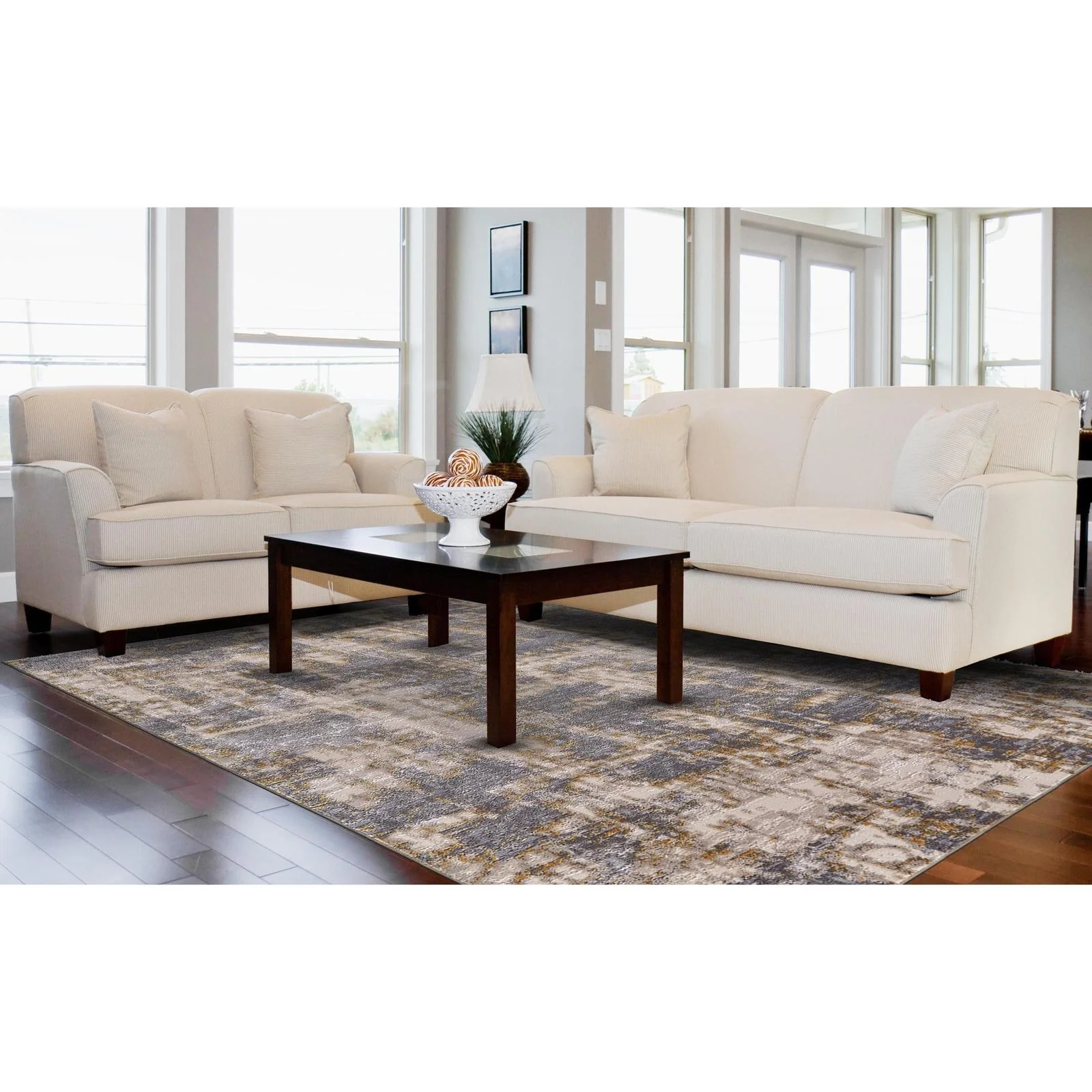 Feizy Waldor 3969F Modern Abstract Rug in Gray/Gold - Image 2