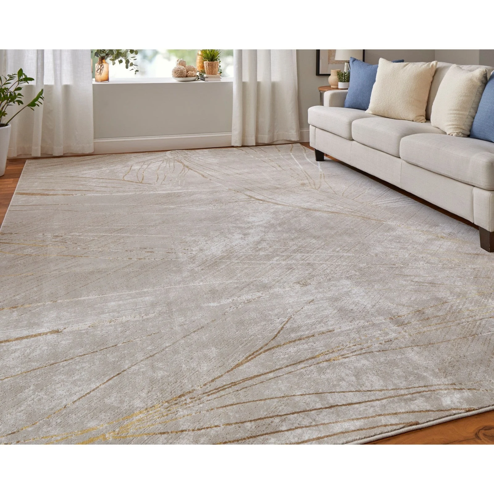 Feizy Waldor 39NBF Modern Abstract in Taupe/Brown/Silver - Image 3