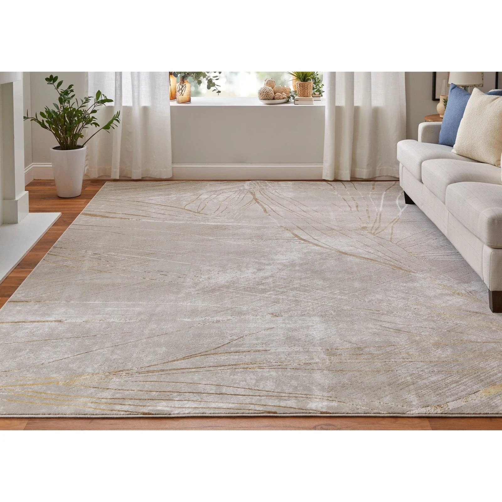 Feizy Waldor 39NBF Modern Abstract in Taupe/Brown/Silver - Image 4