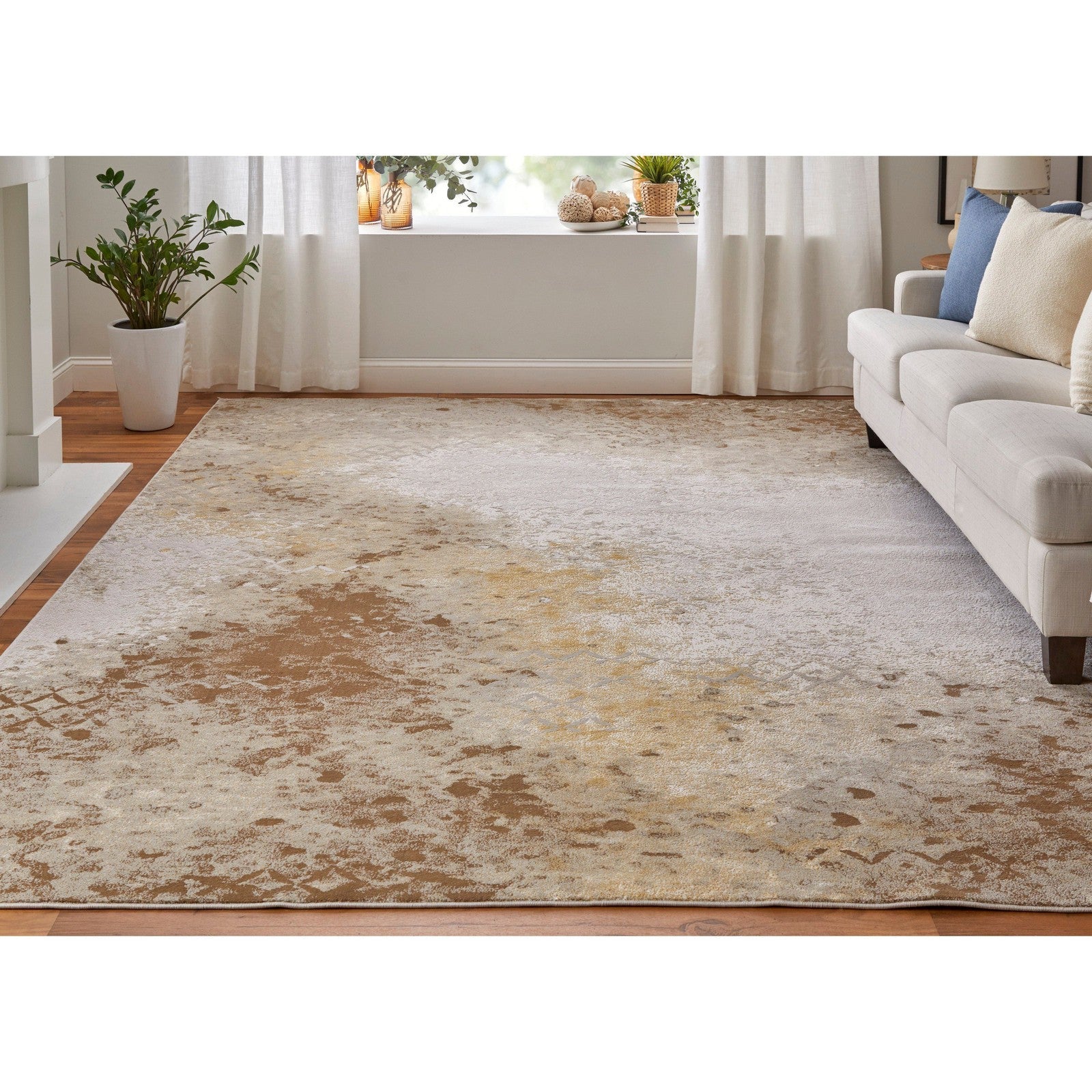 Feizy Waldor 39NCF Modern Watercolor in Brown/Tan/Ivory - Image 4