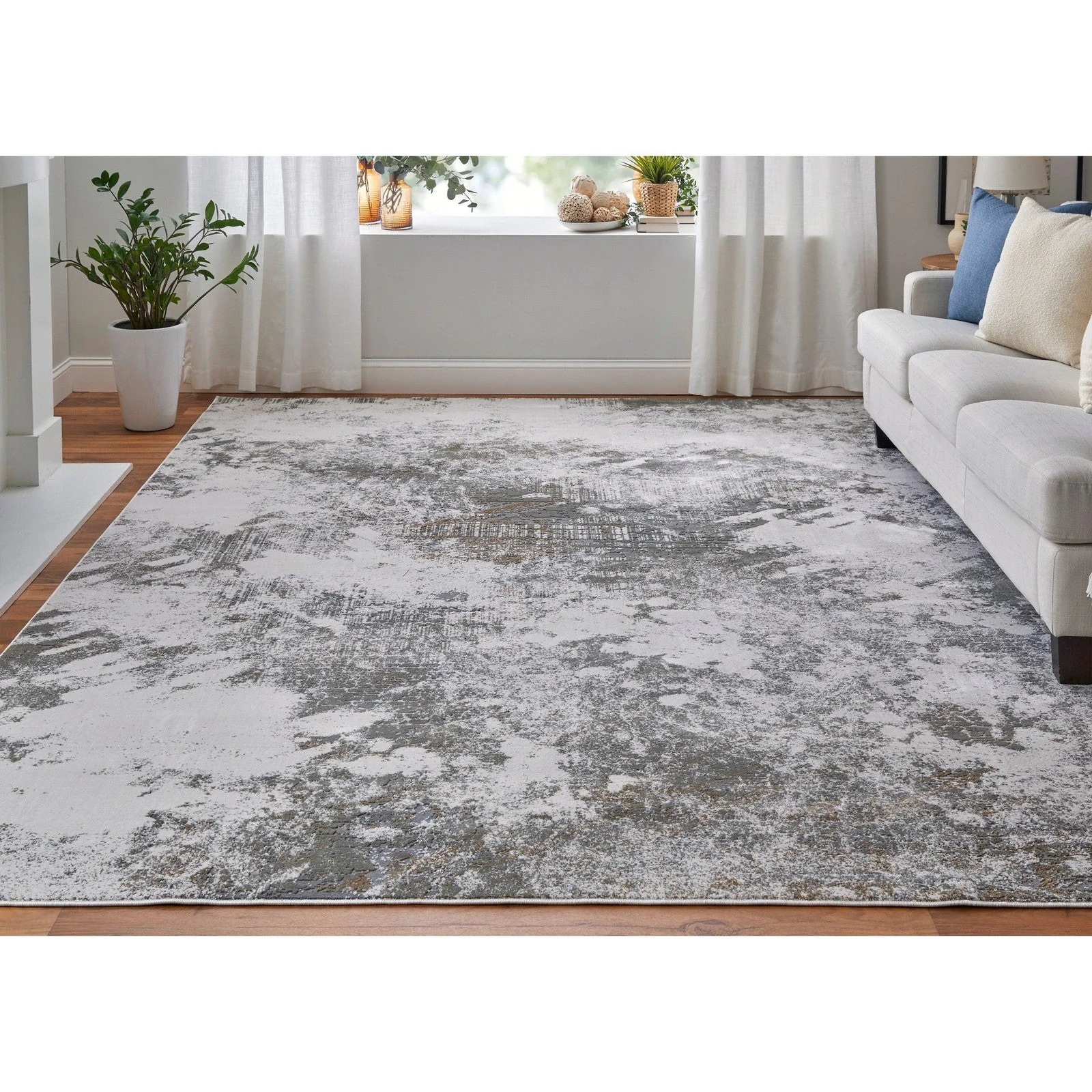 Feizy Waldor 39NDF Modern Abstract in Gray/Silver/Taupe - Image 3