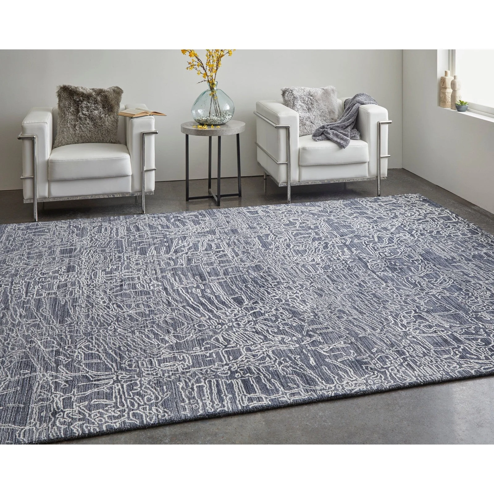 Feizy Whitton 8891F Modern Abstract Rug in Black/Gray/Ivory - Image 3