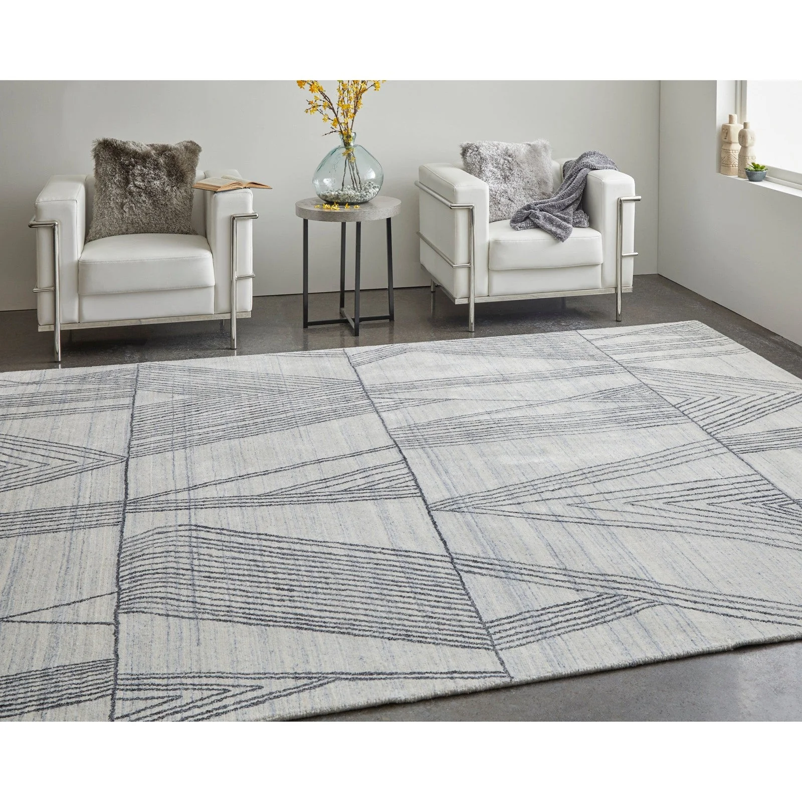Feizy Whitton 8893F Modern Abstract Rug in Ivory/Black - Image 2