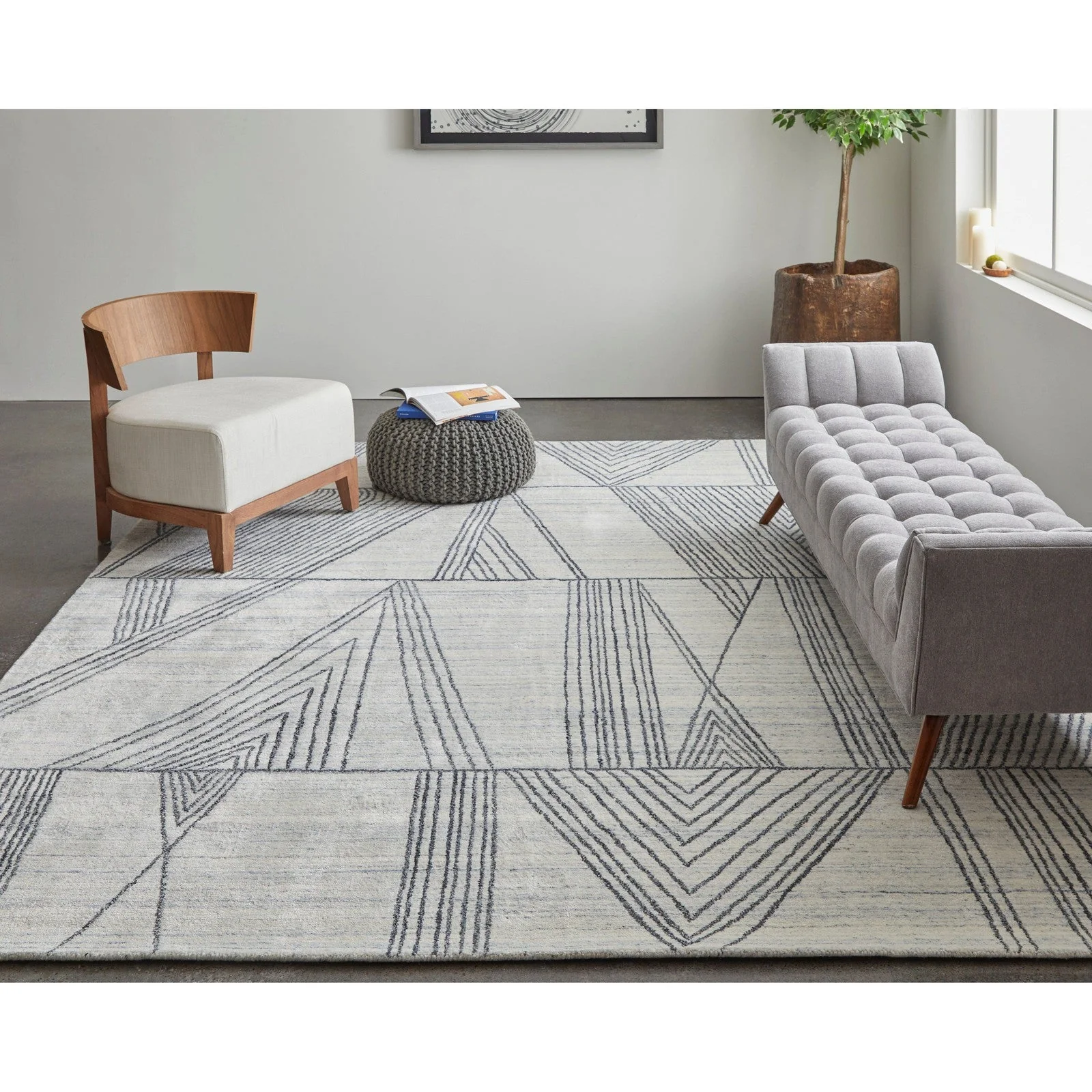 Feizy Whitton 8893F Modern Abstract Rug in Ivory/Black - Image 3