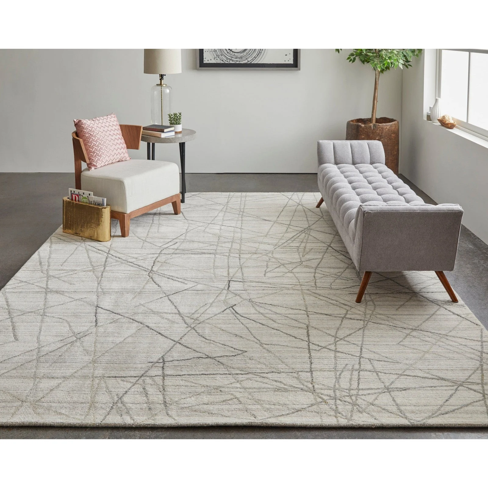 Feizy Whitton 8894F Modern Abstract Rug in Ivory/Gray - Image 2