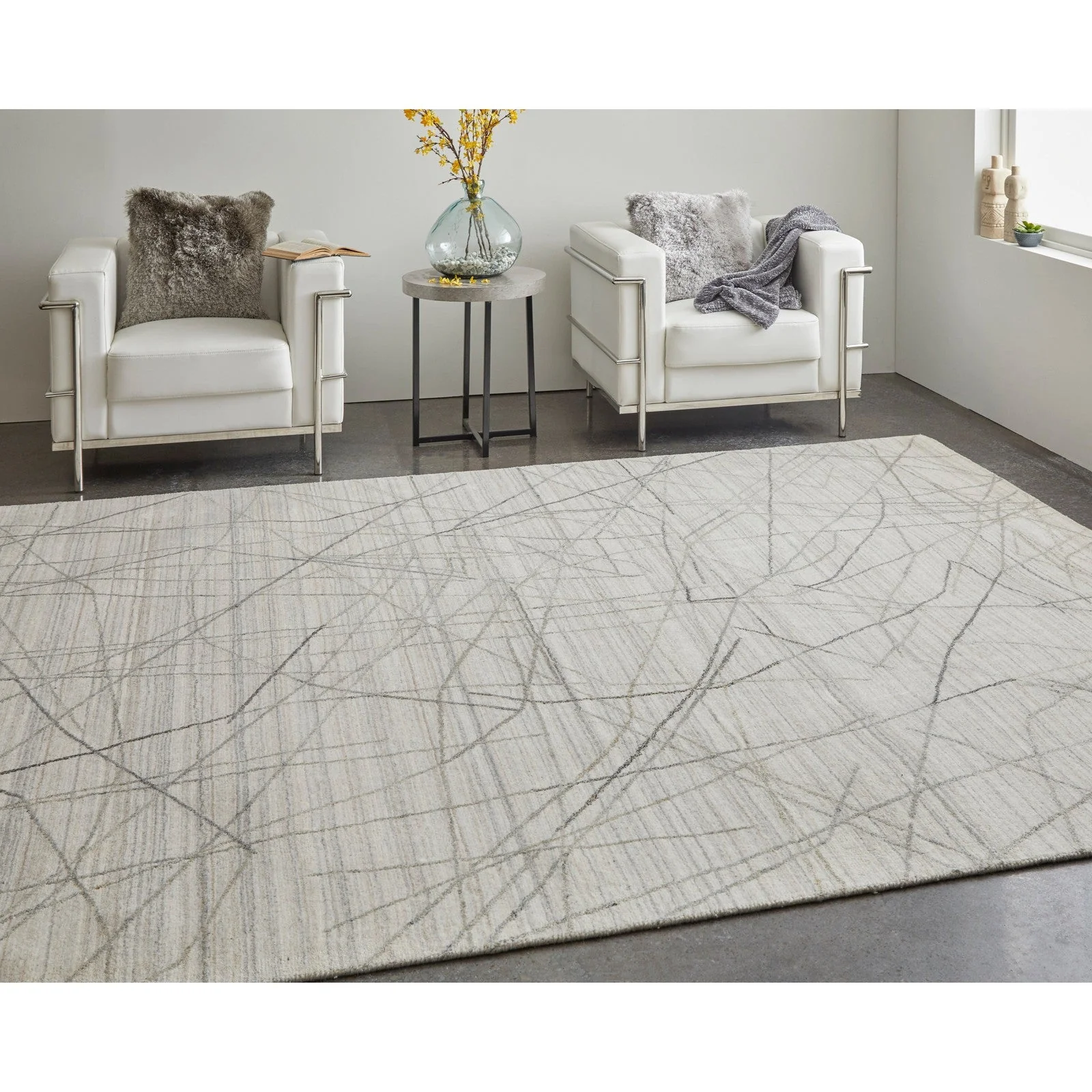 Feizy Whitton 8894F Modern Abstract Rug in Ivory/Gray - Image 3