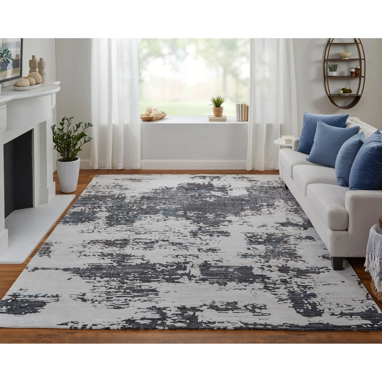Feizy Zarah 8917F Modern Abstract Rug in Ivory/Gray/Blue - Image 2
