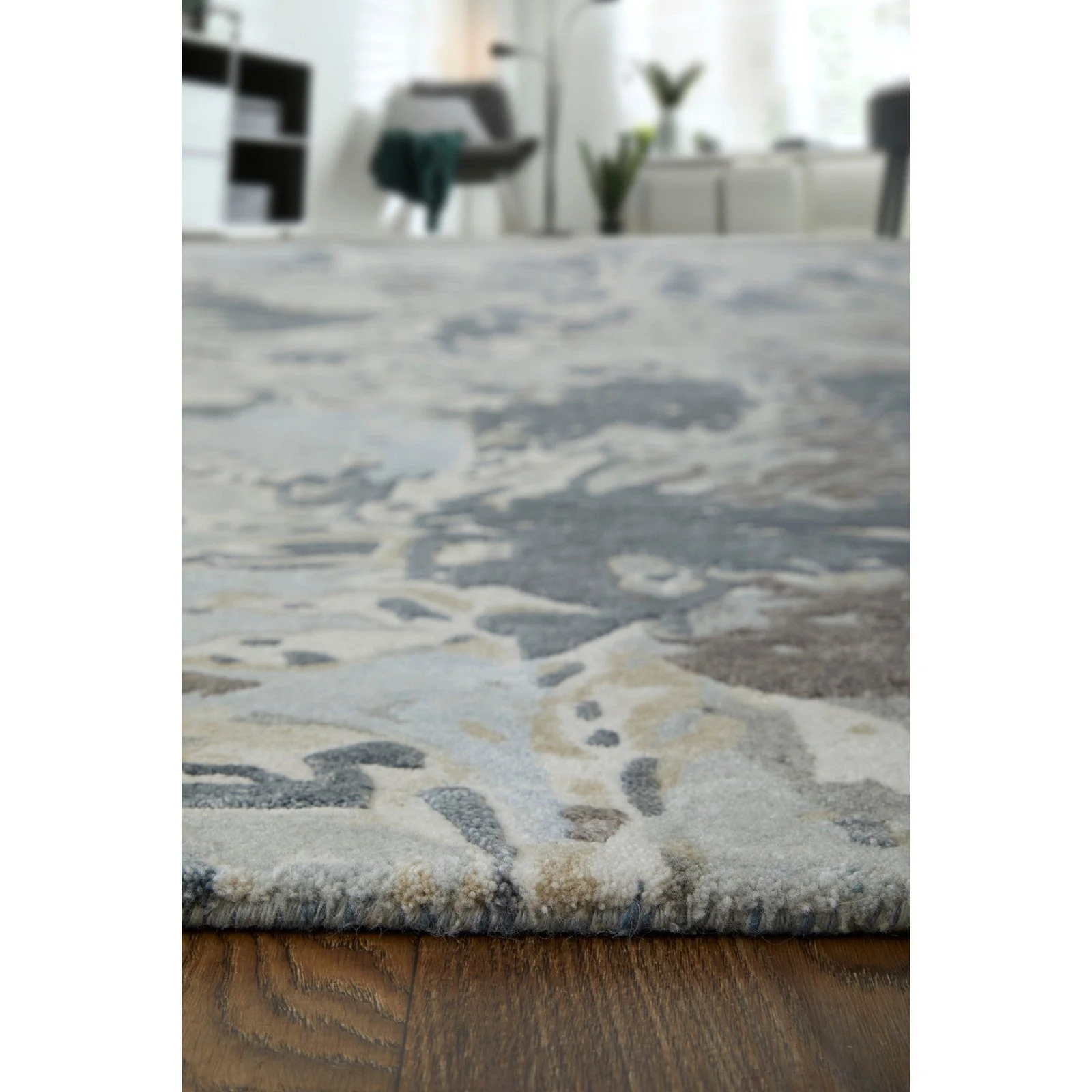 Feizy Zarah 8918F Modern Watercolor Rug in Blue/Taupe/Green - Image 3