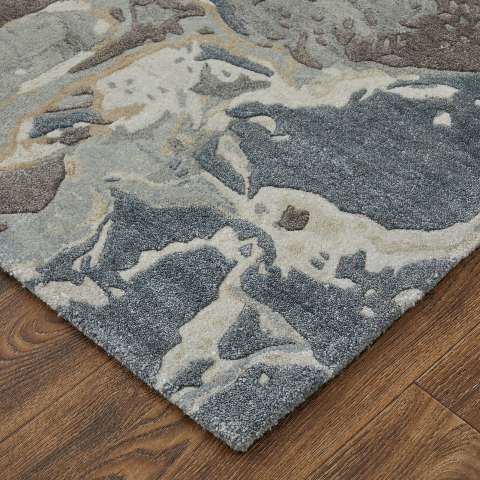 Feizy Zarah 8918F Modern Watercolor Rug in Blue/Taupe/Green - Image 6