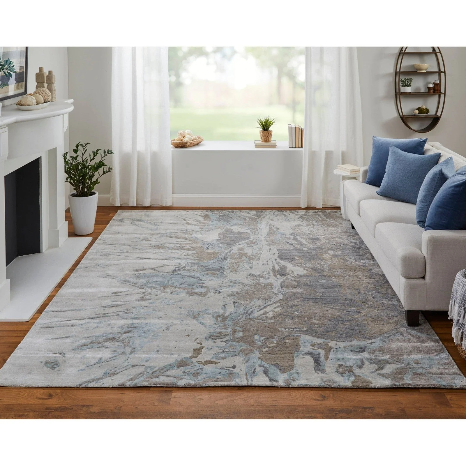 Feizy Zarah 8918F Modern Watercolor Rug in Gray/Tan/Blue - Image 2