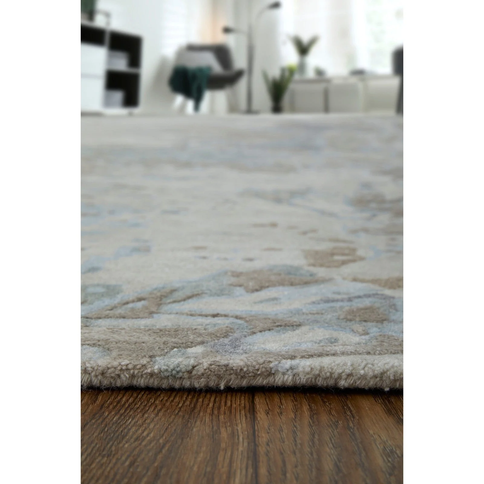 Feizy Zarah 8918F Modern Watercolor Rug in Gray/Tan/Blue - Image 3