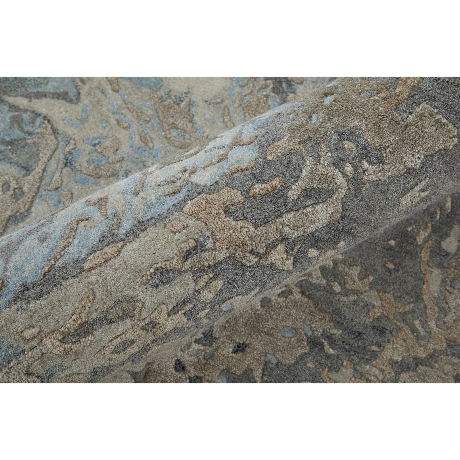 Feizy Zarah 8918F Modern Watercolor Rug in Gray/Tan/Blue - Image 4