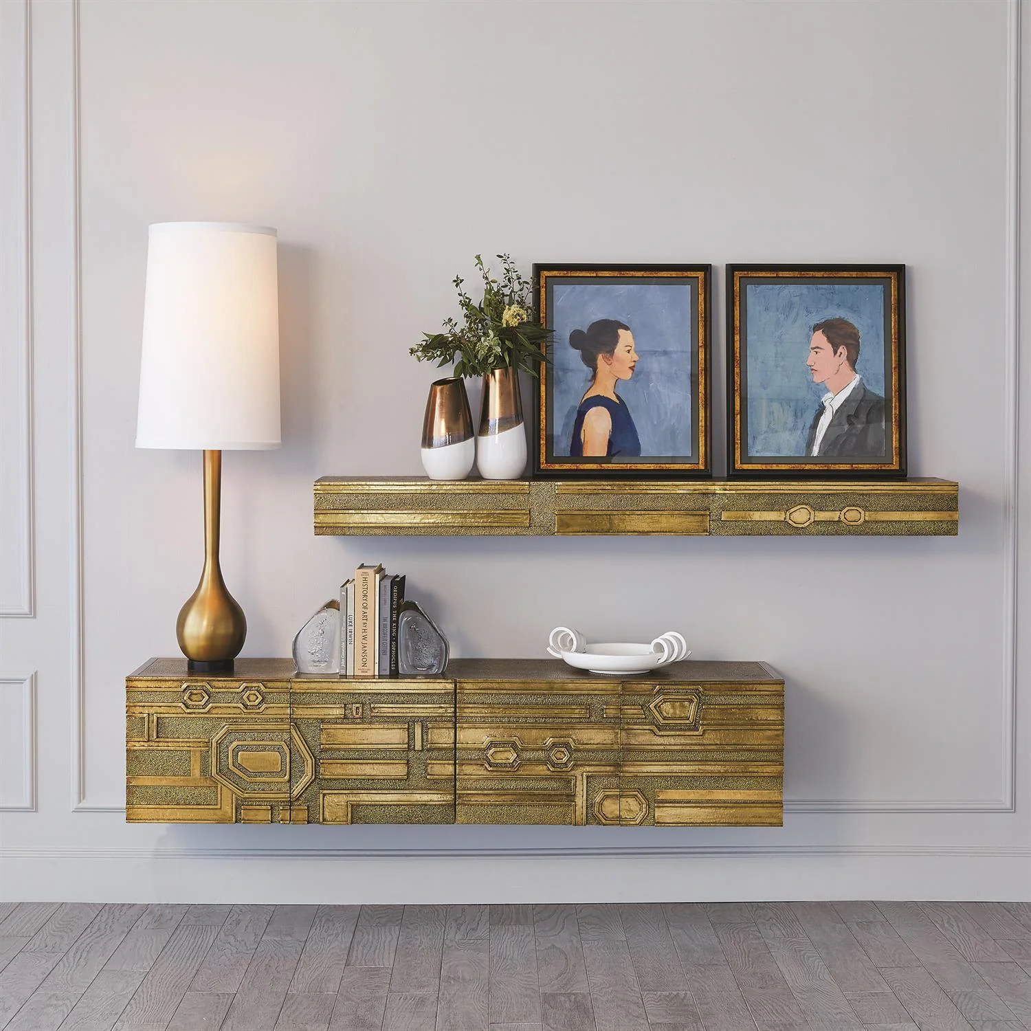 Global Views Abstract Block Cabinet with Floating Shelf - Brass - Image 2