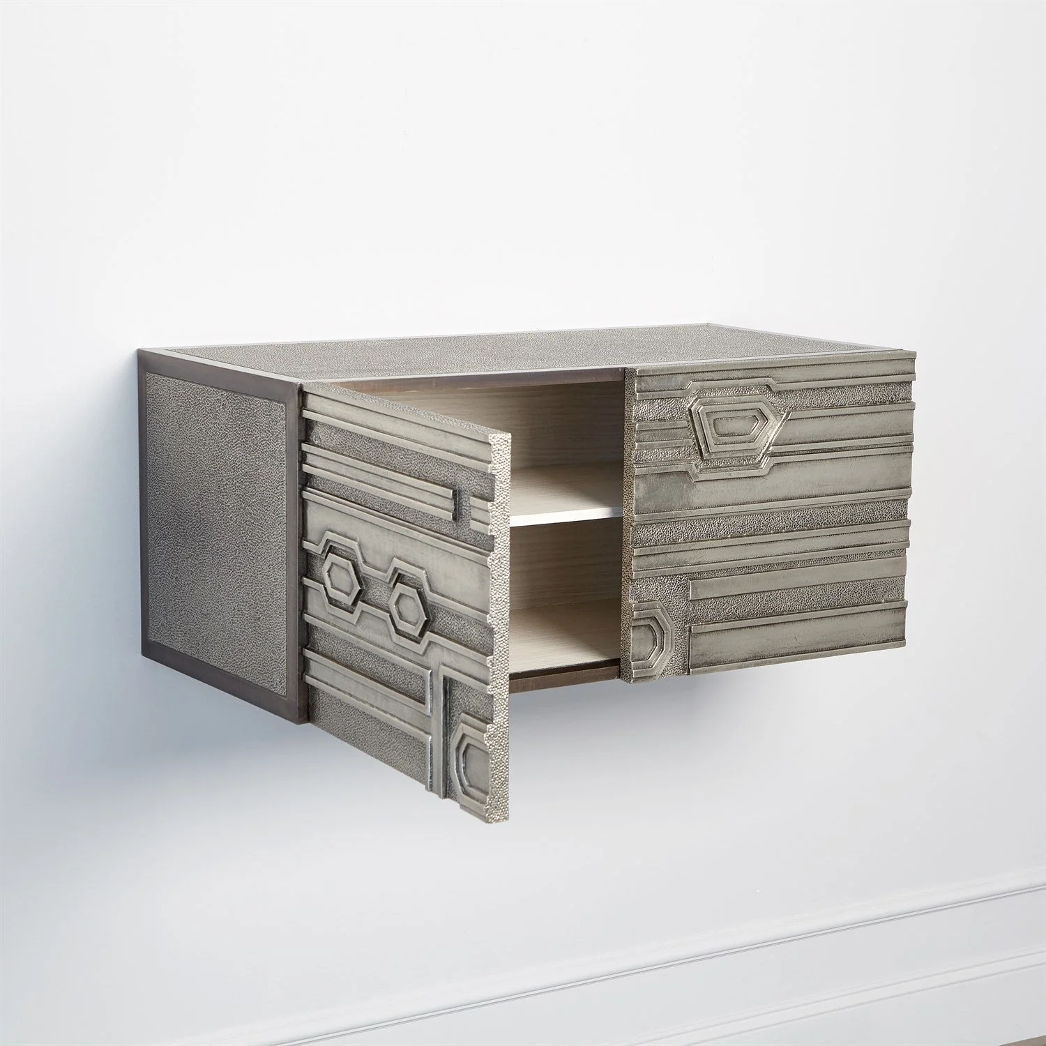 Global Views Abstract Block Cabinet with Floating Shelf - Silver - Image 15