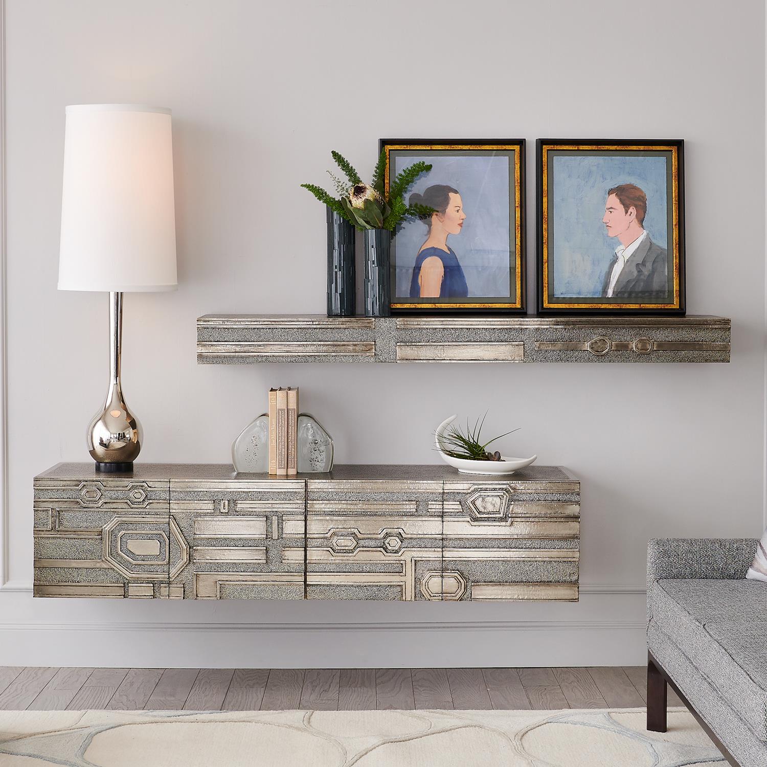 Global Views Abstract Block Cabinet with Floating Shelf - Silver - Image 19