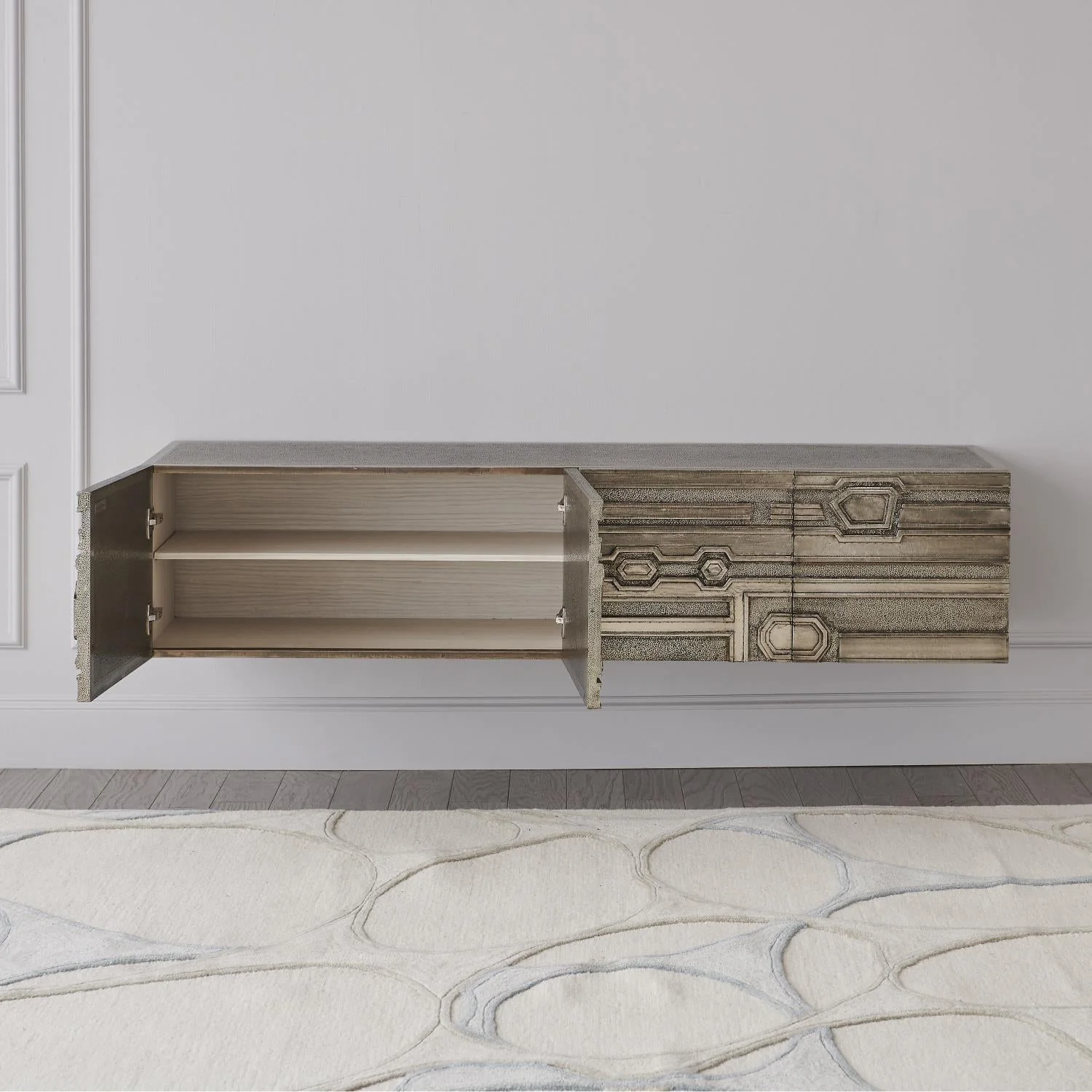 Global Views Abstract Block Cabinet with Floating Shelf - Silver - Image 3