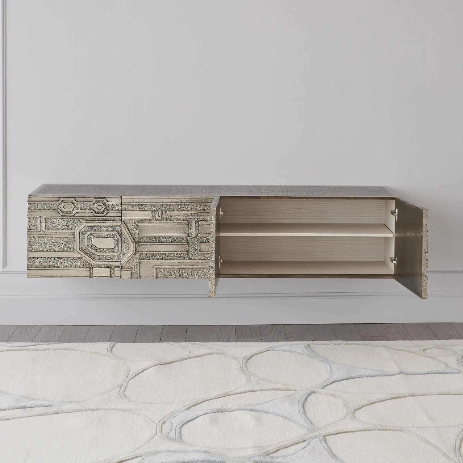 Global Views Abstract Block Cabinet with Floating Shelf - Silver - Image 4