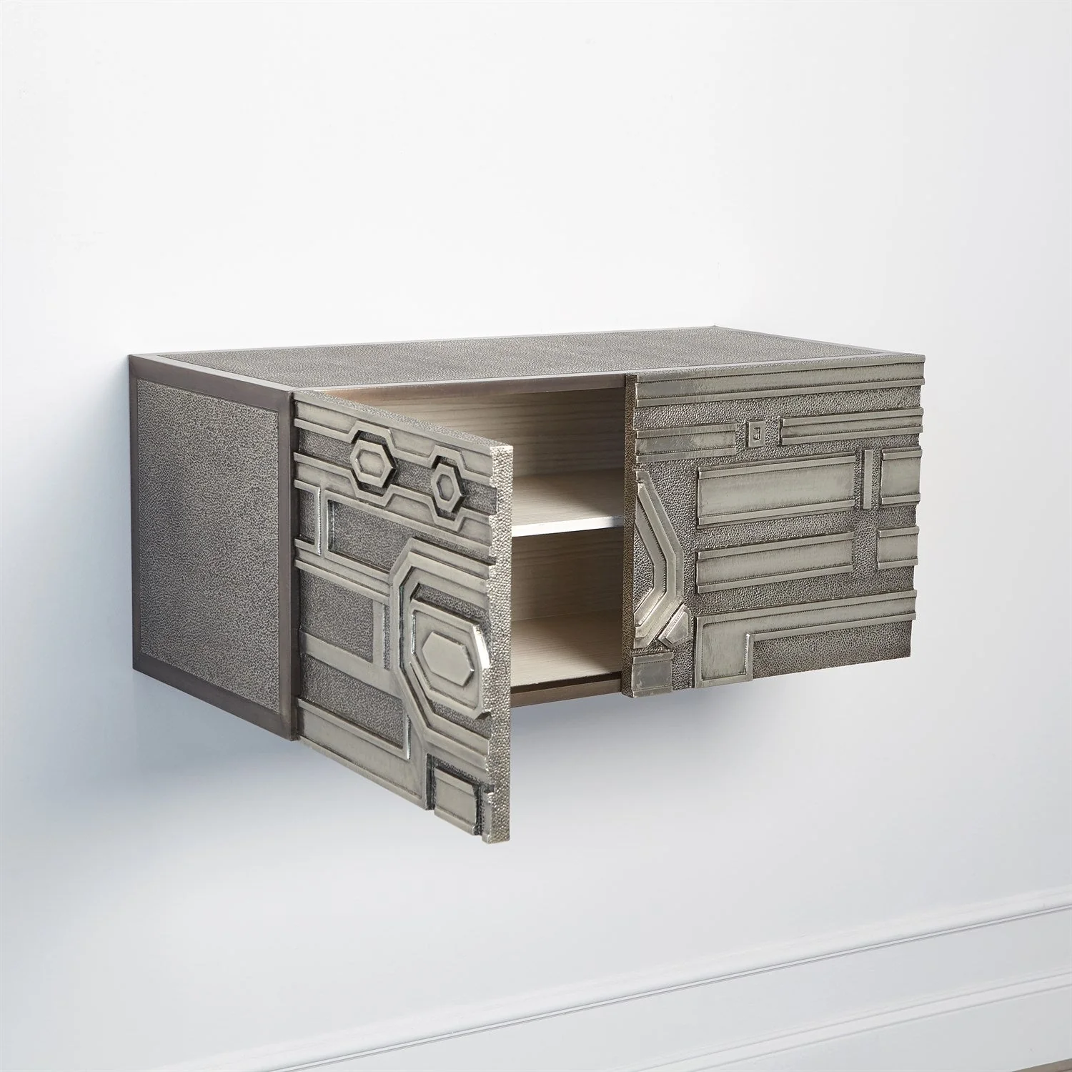 Global Views Abstract Block Cabinet with Floating Shelf - Silver - Image 8