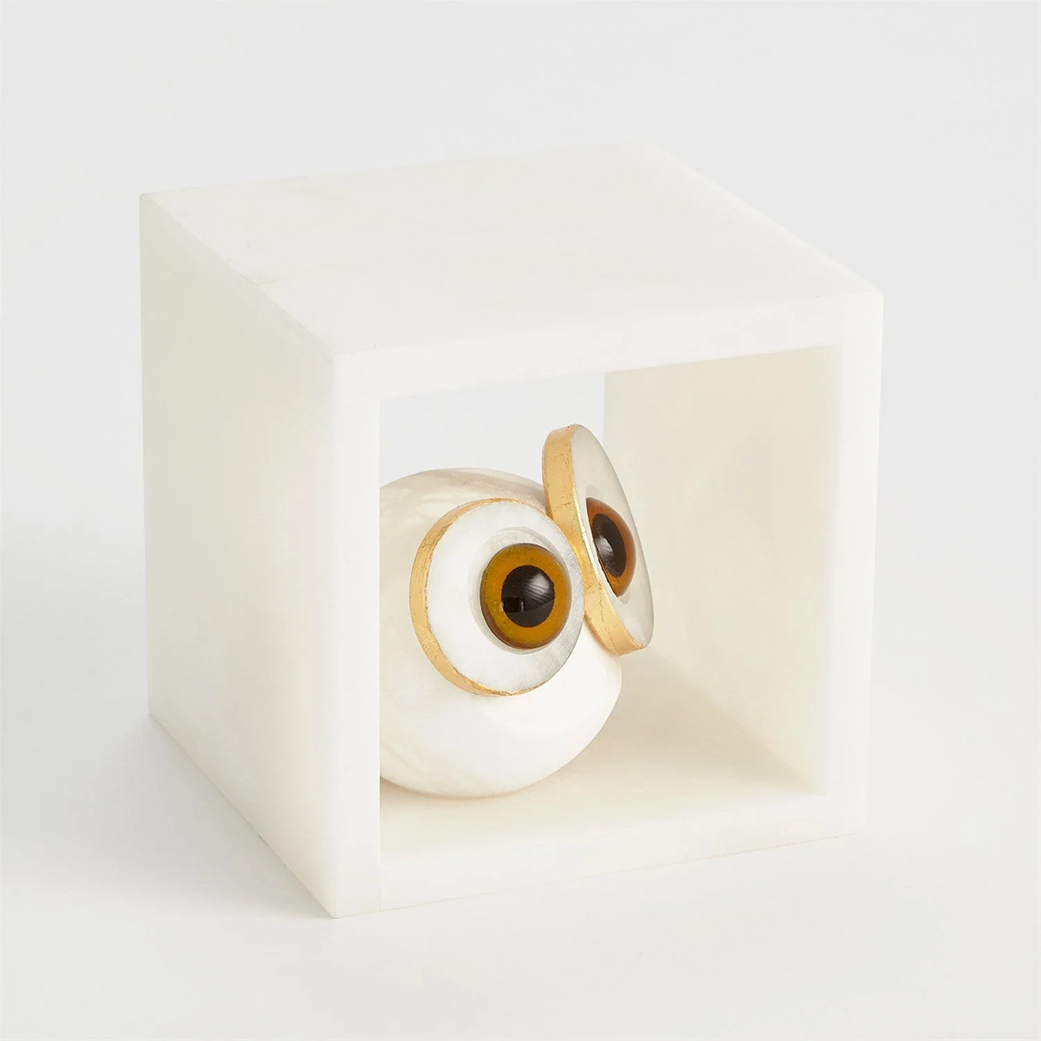 Global Views Alabaster Big Eyed Owl in Cube - Image 2