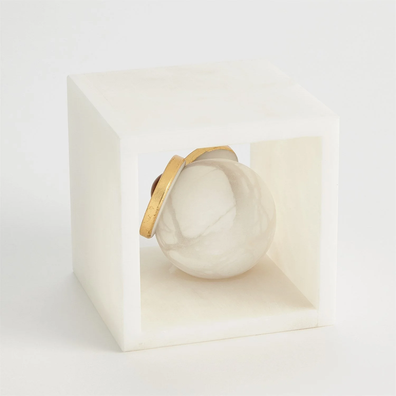 Global Views Alabaster Big Eyed Owl in Cube - Image 7