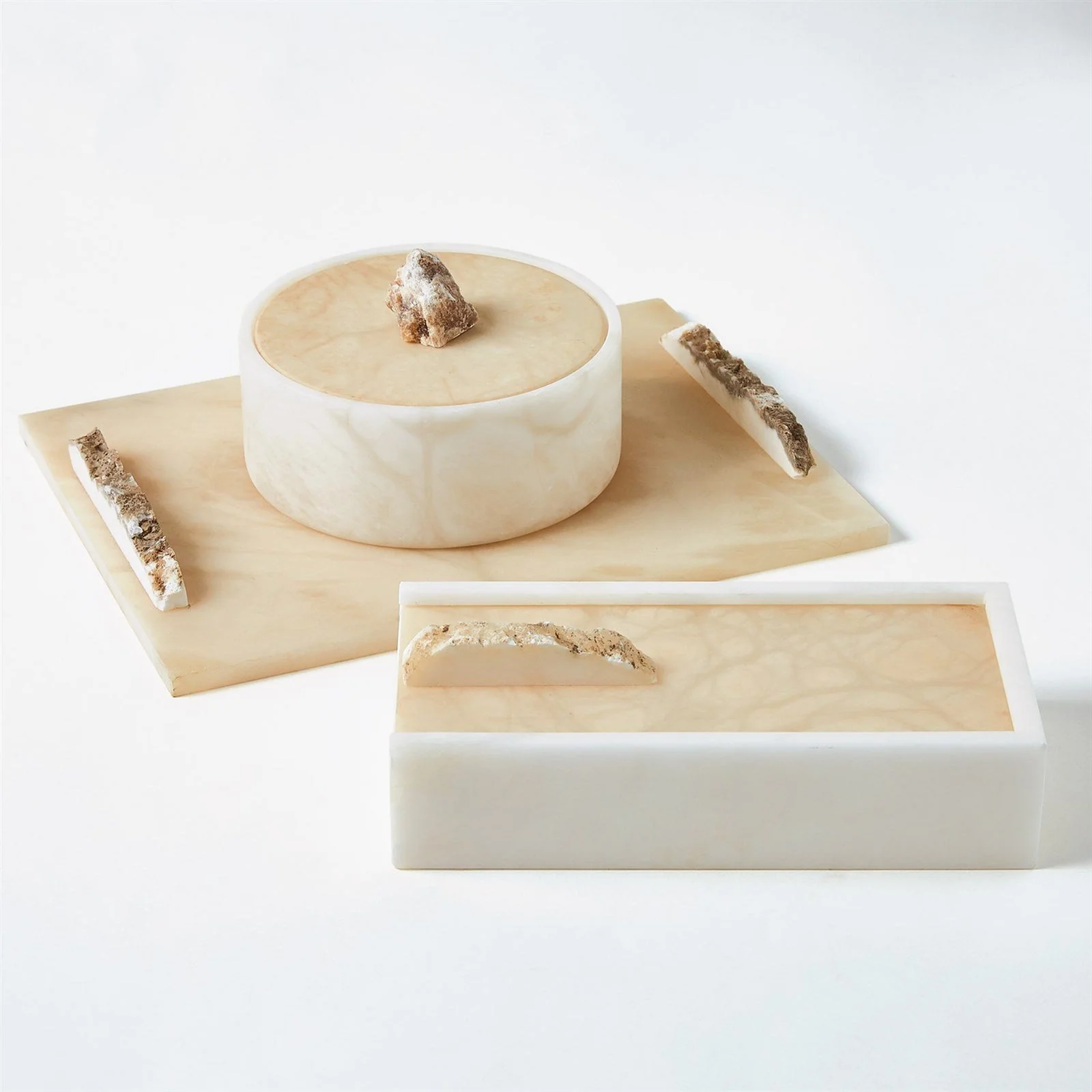 Global Views Alabaster Rectangle Tray w/Rock Handles - Image 2