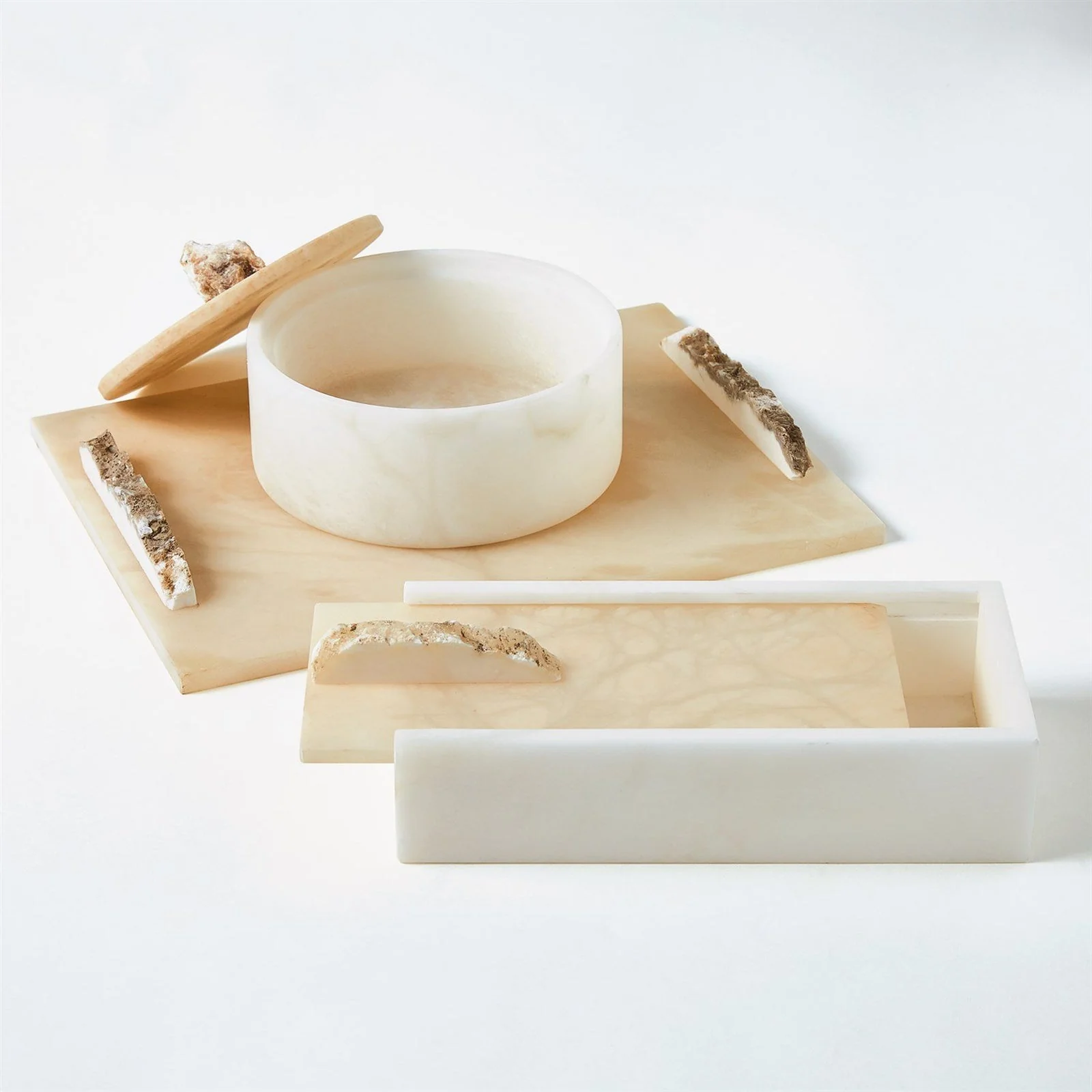 Global Views Alabaster Rectangle Tray w/Rock Handles - Image 3