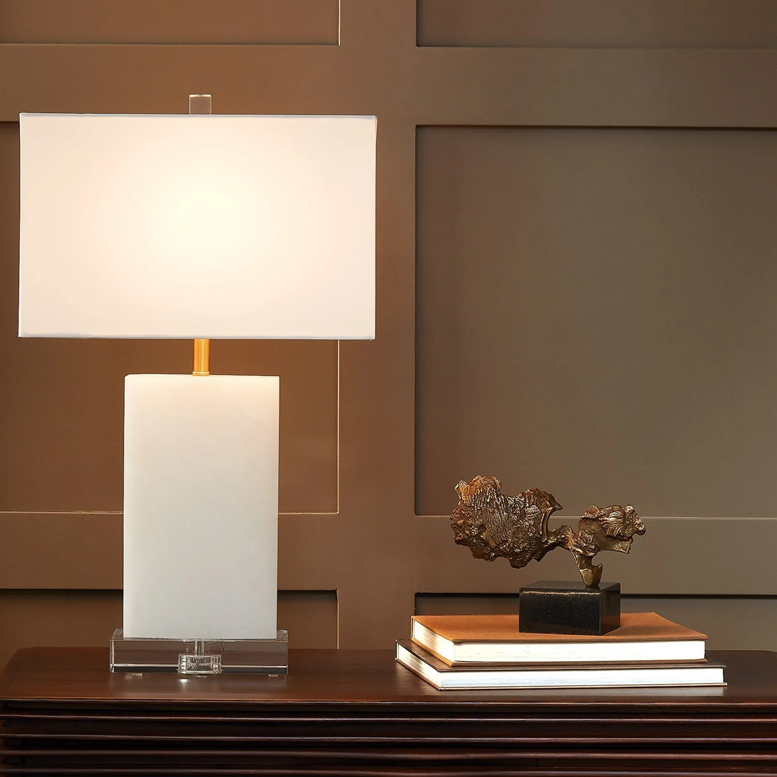 Global Views Alabaster Rectangular Table Lamp Brass - Image 4