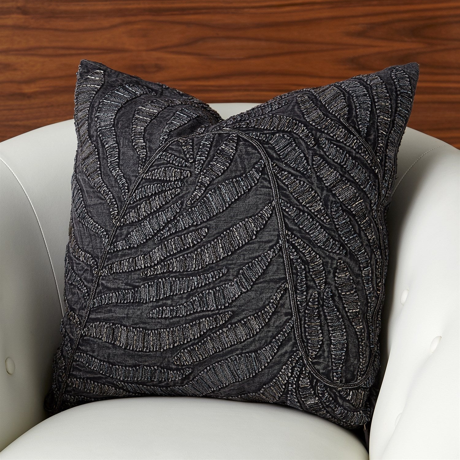 Global Views Beaded Indigo Palm Leaf Pillow Clearance - Image 2