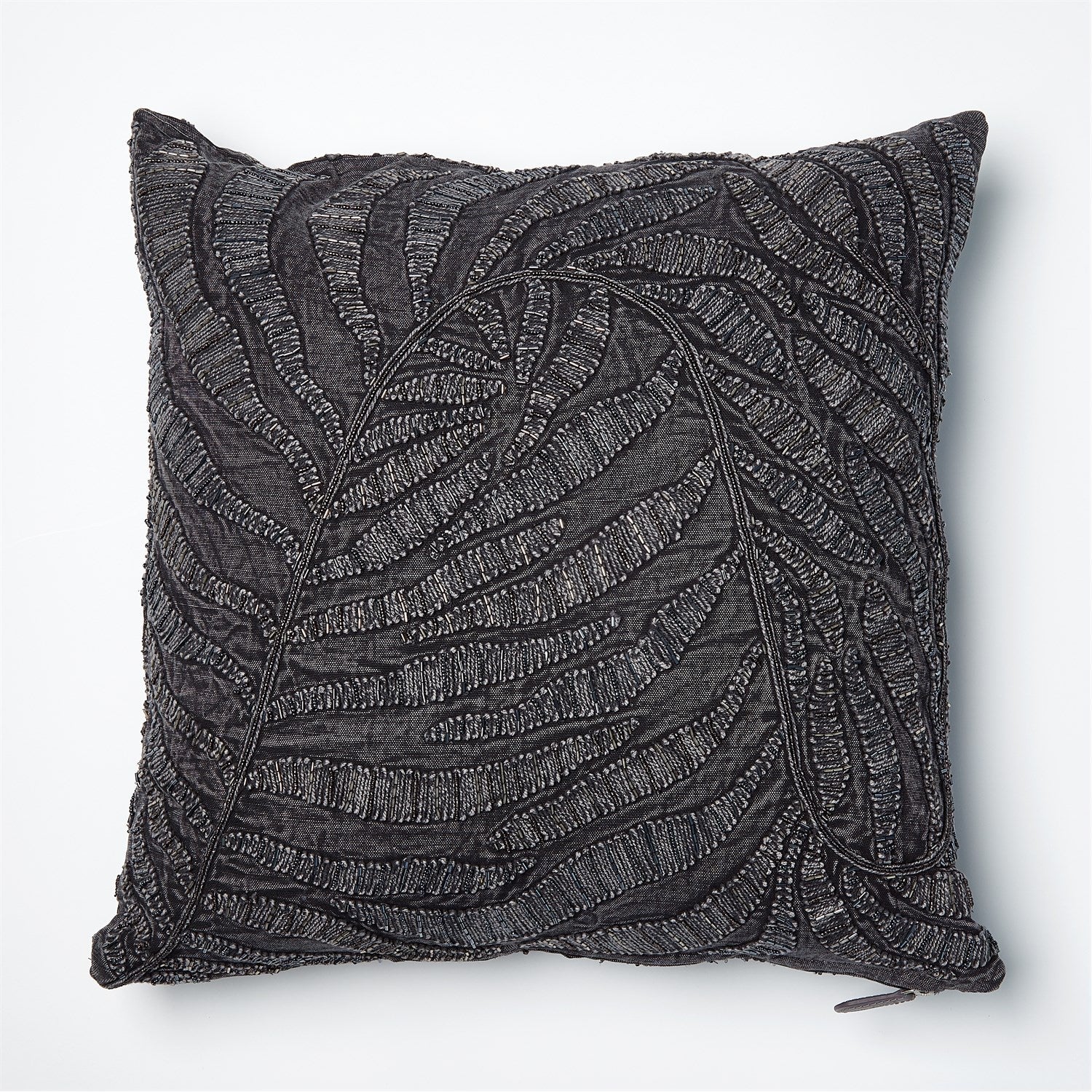 Global Views Beaded Indigo Palm Leaf Pillow Clearance - Image 3