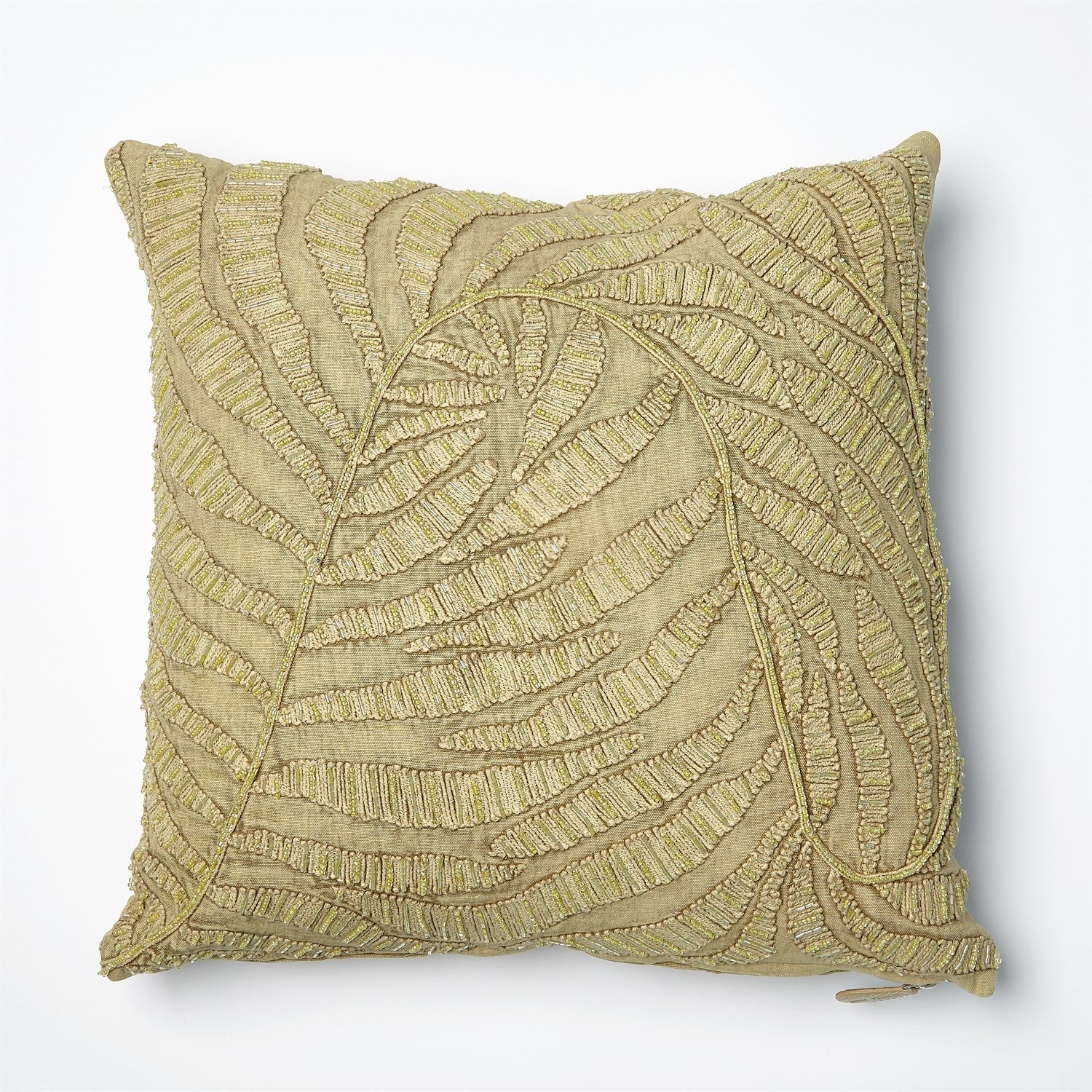 Global Views Beaded Khaki Palm Leaf Pillow Clearance - Image 3