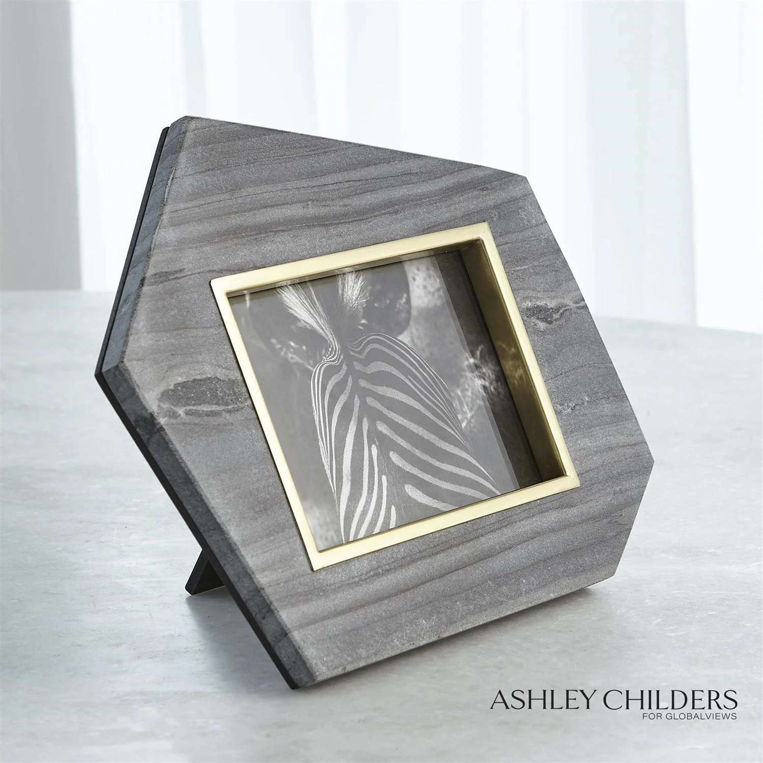 Global Views Brass Frame Grey Stone Photo Frame by Ashley Childers - Image 2