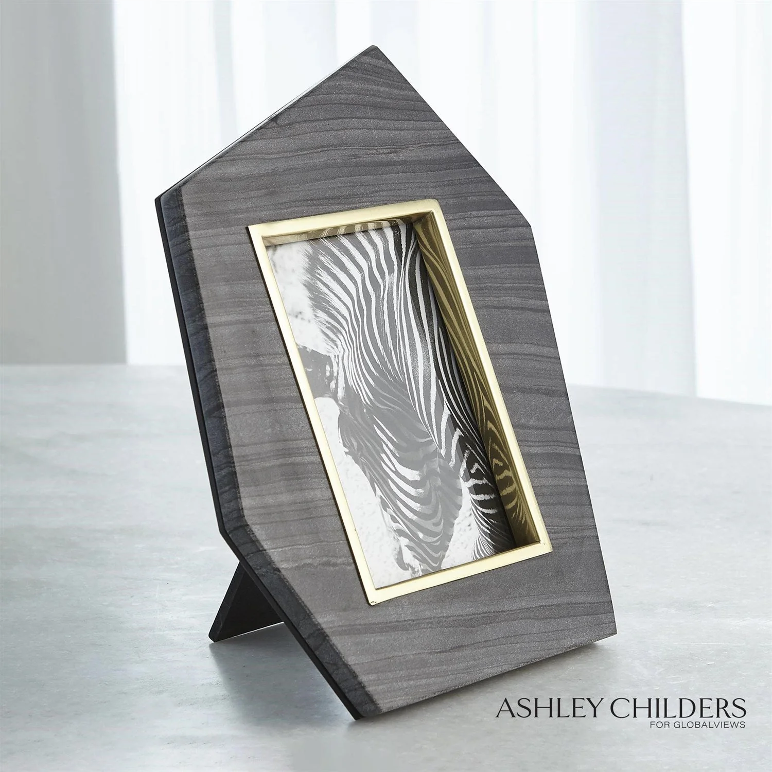 Global Views Brass Frame Grey Stone Photo Frame by Ashley Childers - Image 3