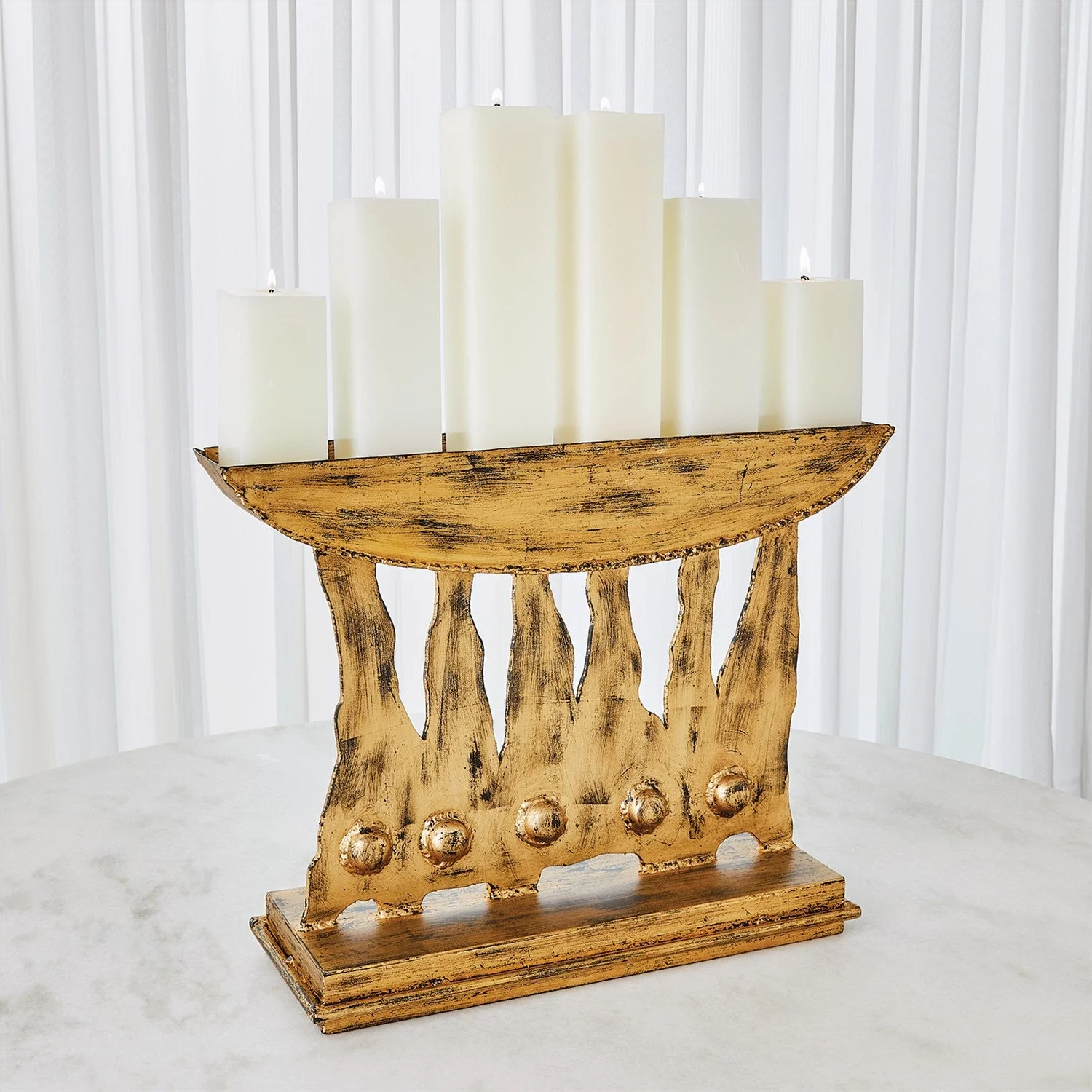 Global Views Brutalist Candelabra - Gold Leaf Clearance - Image 3
